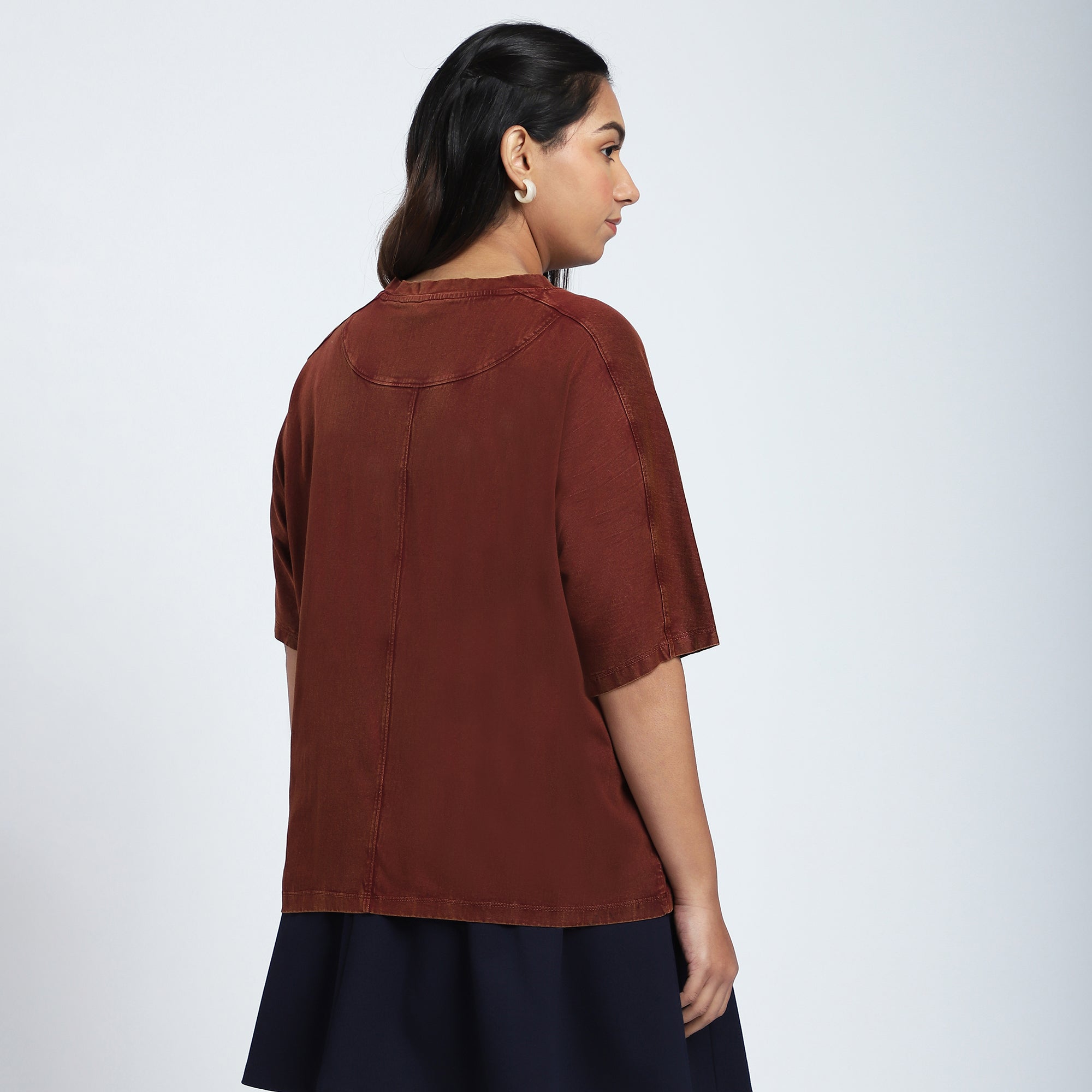 Plus Size Mocha Stone Wash T-Shirt with Floral Chest Print