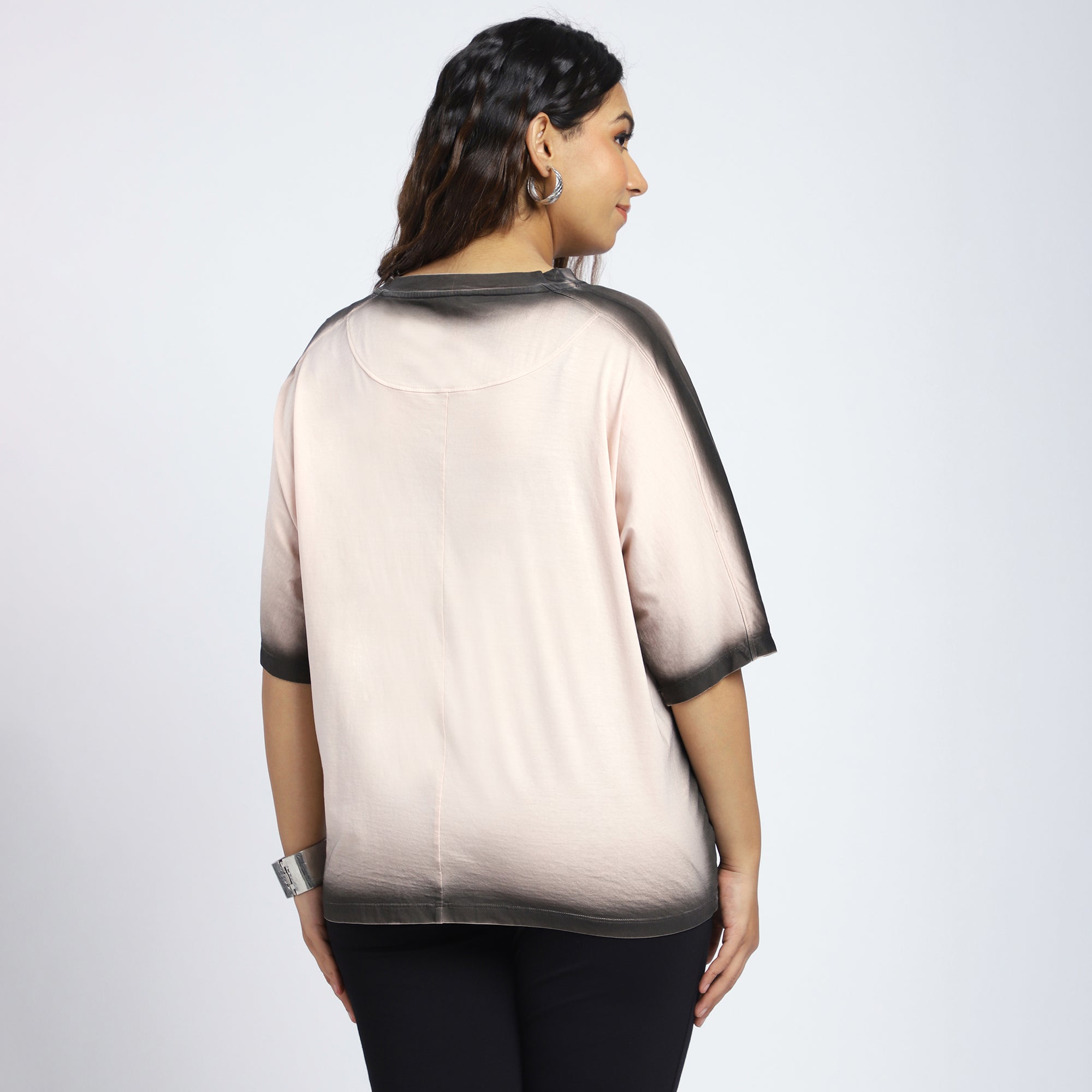 Plus Size Border Wash T-Shirt with Chest Print
