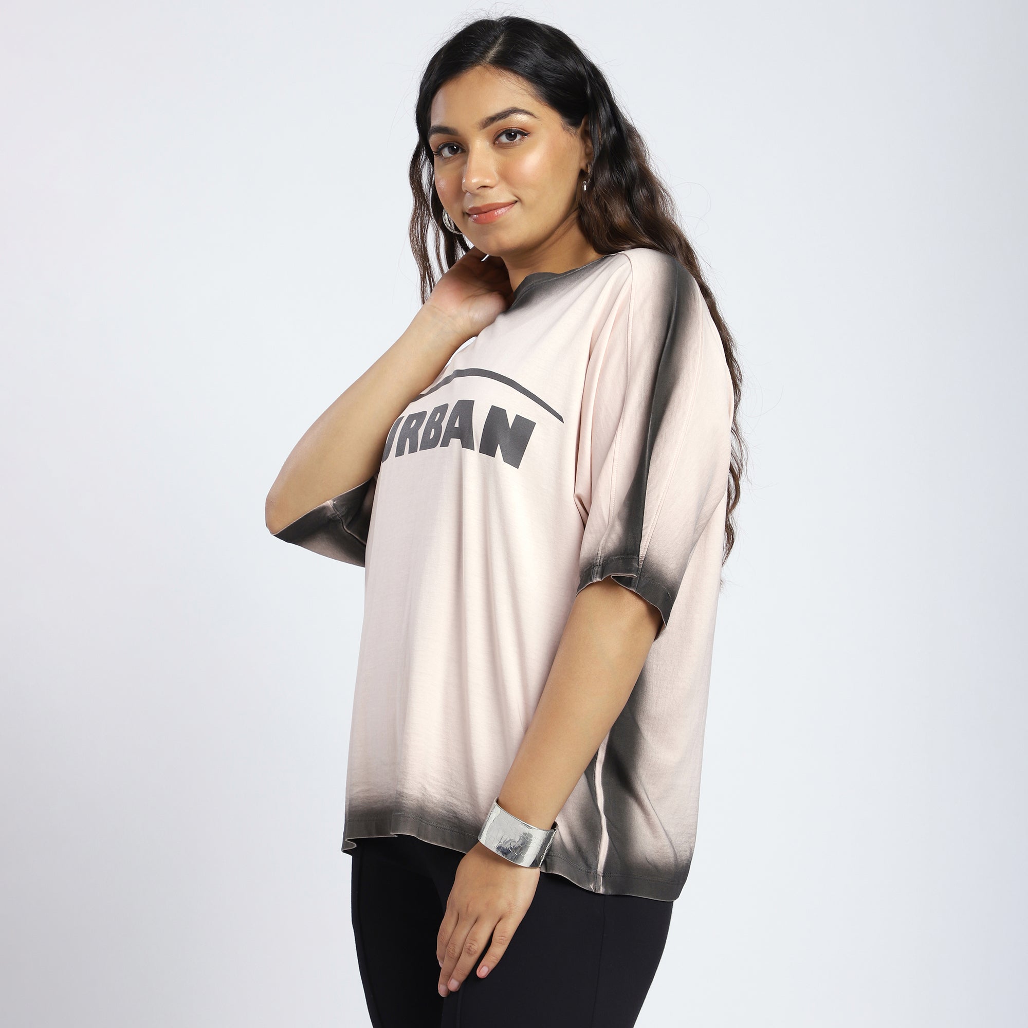 Plus Size Border Wash T-Shirt with Chest Print