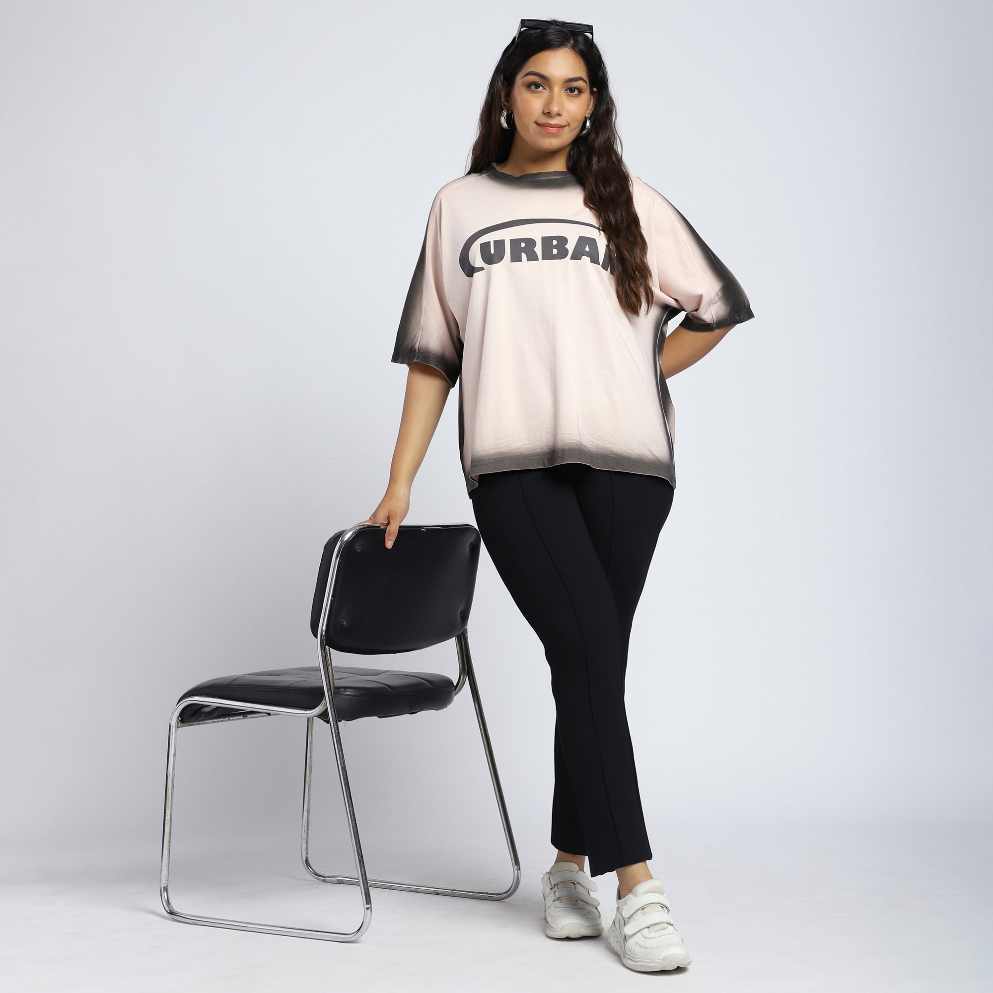 Plus Size Border Wash T-Shirt with Chest Print