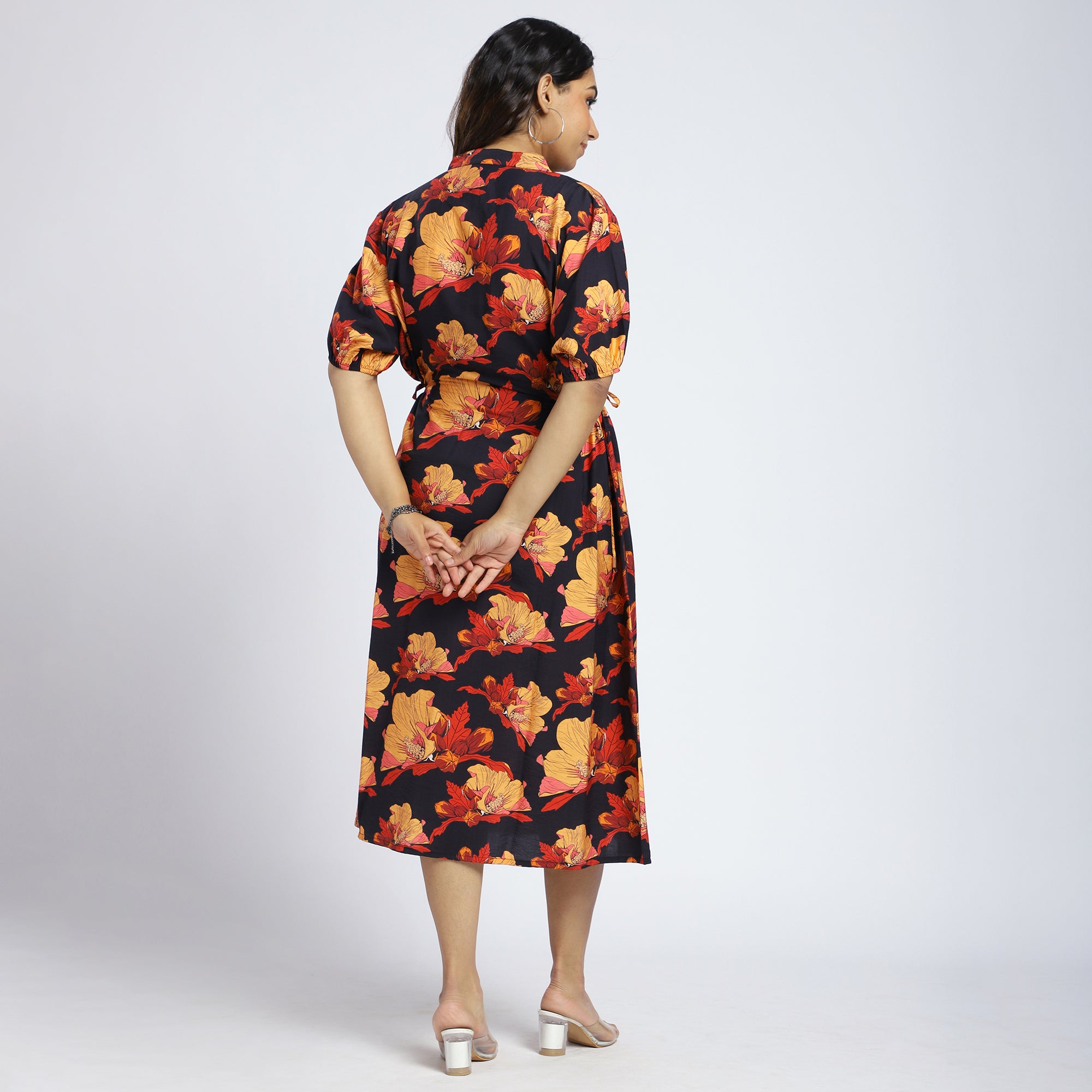 Plus Size Floral Shirt Dress with Side Tie-Up Detail