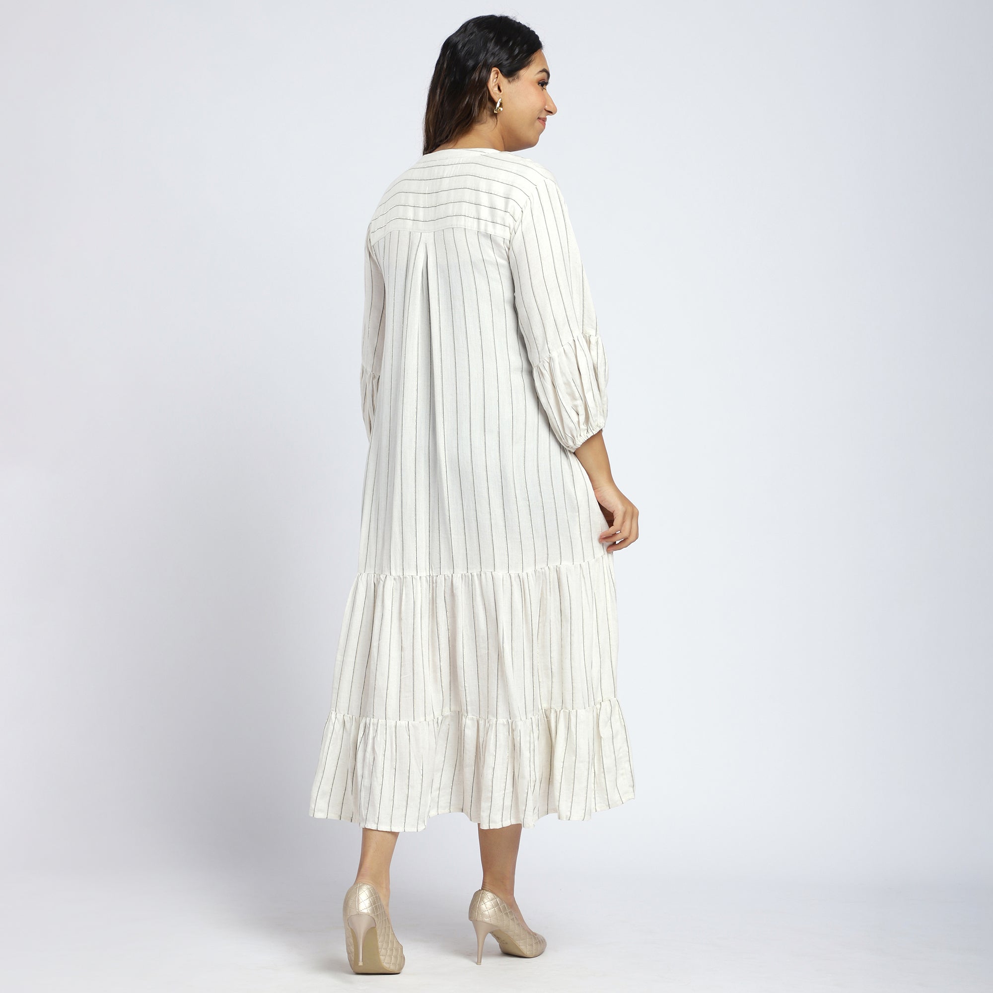 Plus Size Striped Maxi Dress with Embroidered Yoke