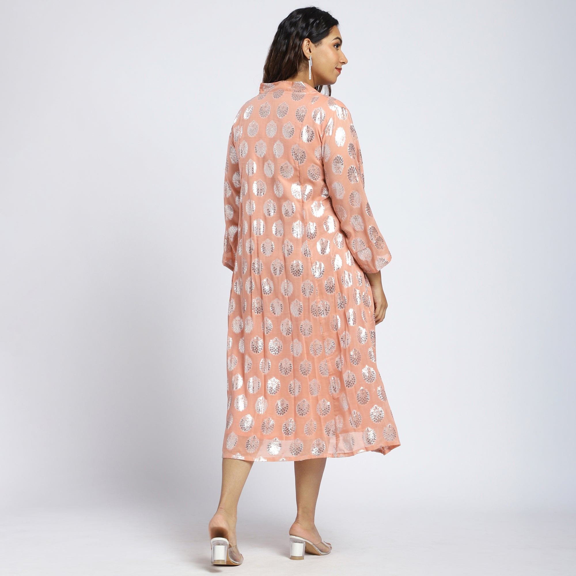 Plus Size Peach Lurex Burnout Midi Dress
