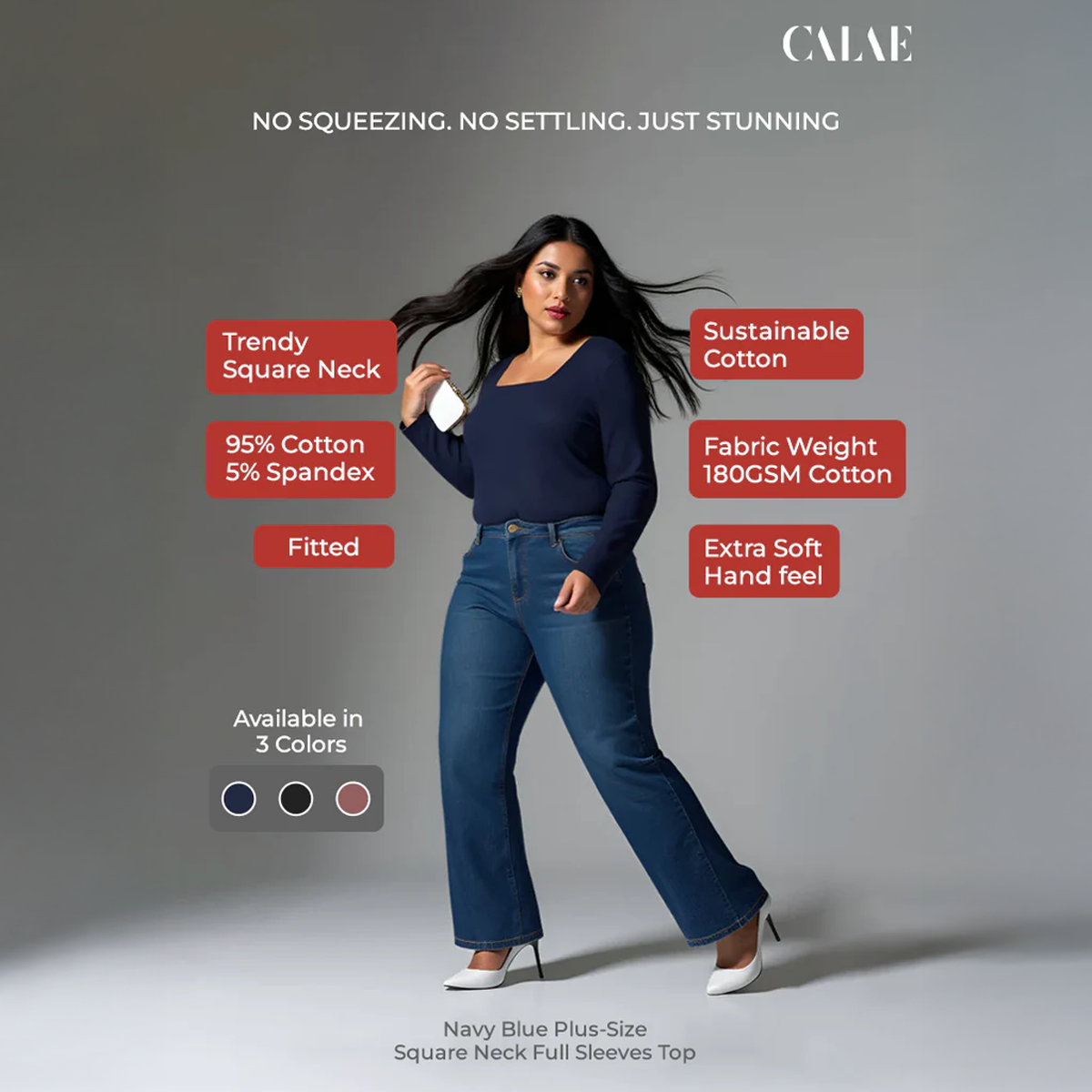 Plus-Size Navy Blue Square Neck Top by CALAE | Sizes Available L to 5XL