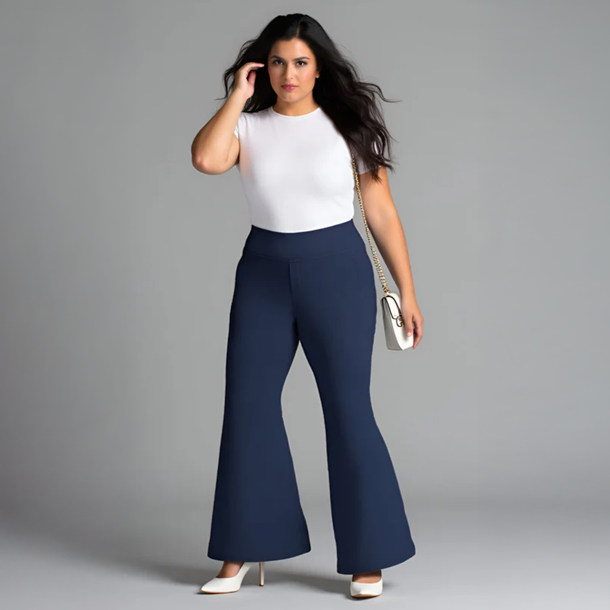 Plus-Size Navy Blue Flared Leggings by CALAE | Sizes Available L to 5XL