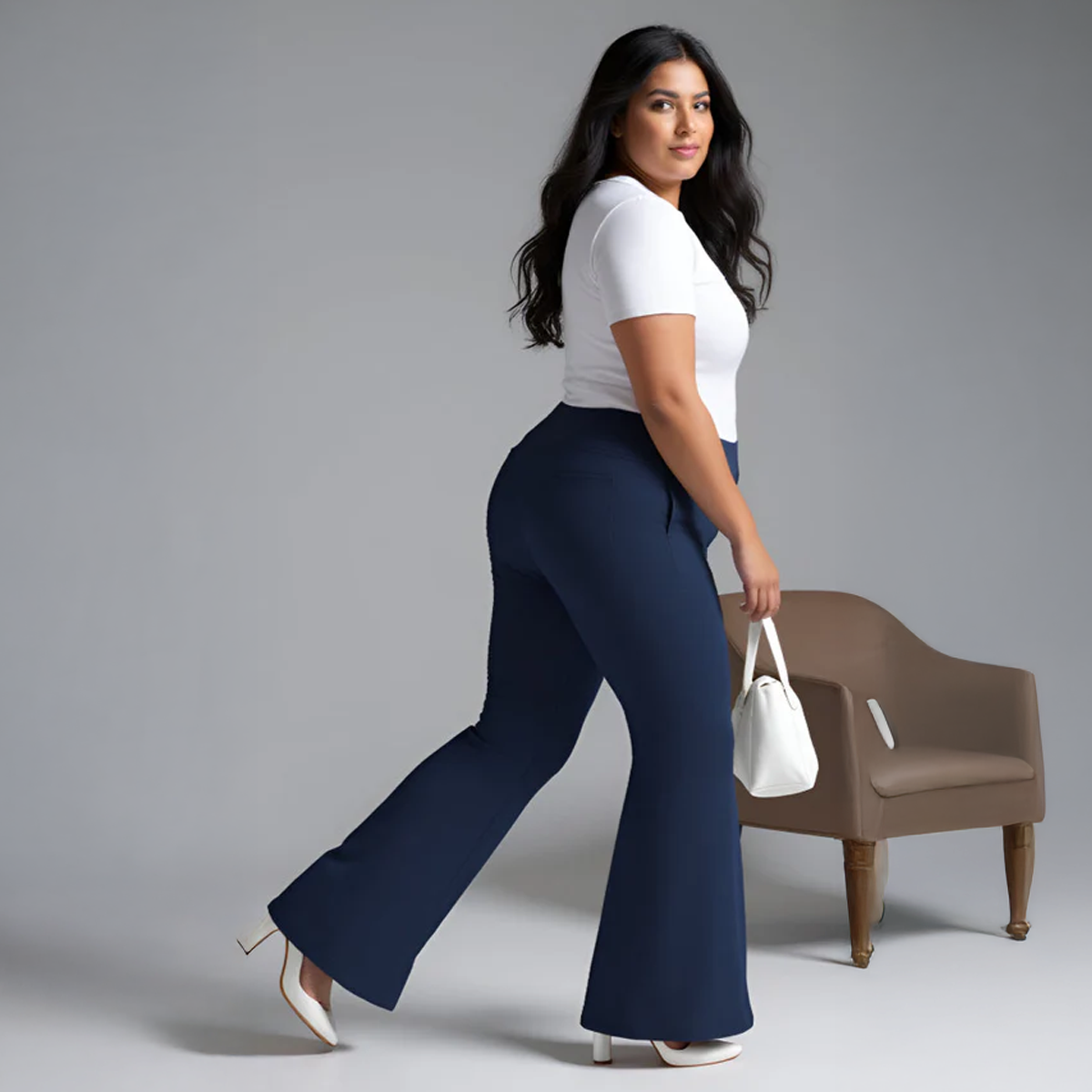 Plus-Size Navy Blue Flared Leggings by CALAE | Sizes Available L to 5XL