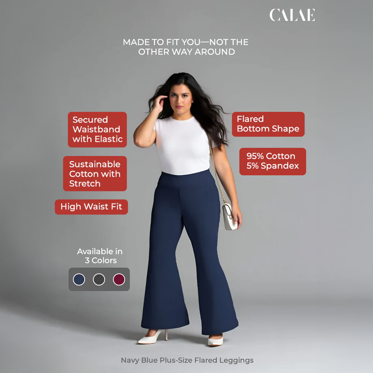 Plus-Size Navy Blue Flared Leggings by CALAE | Sizes Available L to 5XL