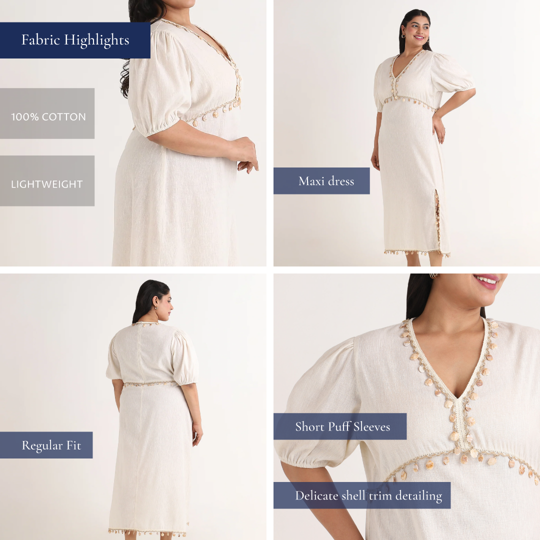 Creme Maxi Dress with Shell Trim  Detail