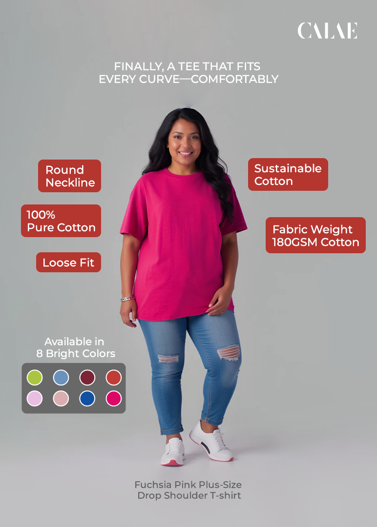 Fuchsia Pink Plus-Size Drop Shoulder T-shirt