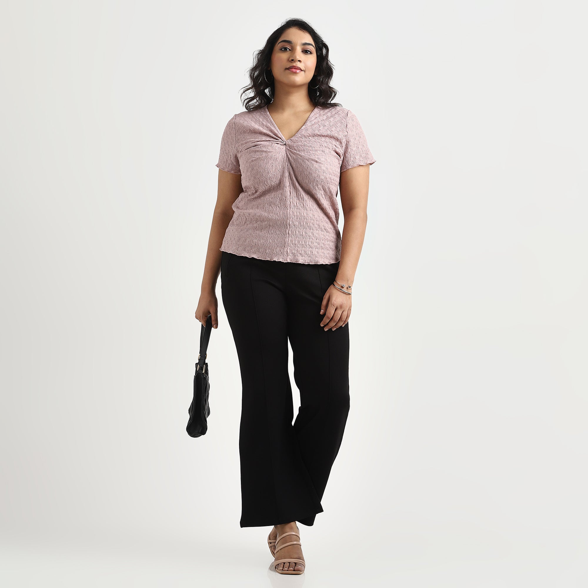 Dusty Pink Textured Knit Twist Plus Size Top