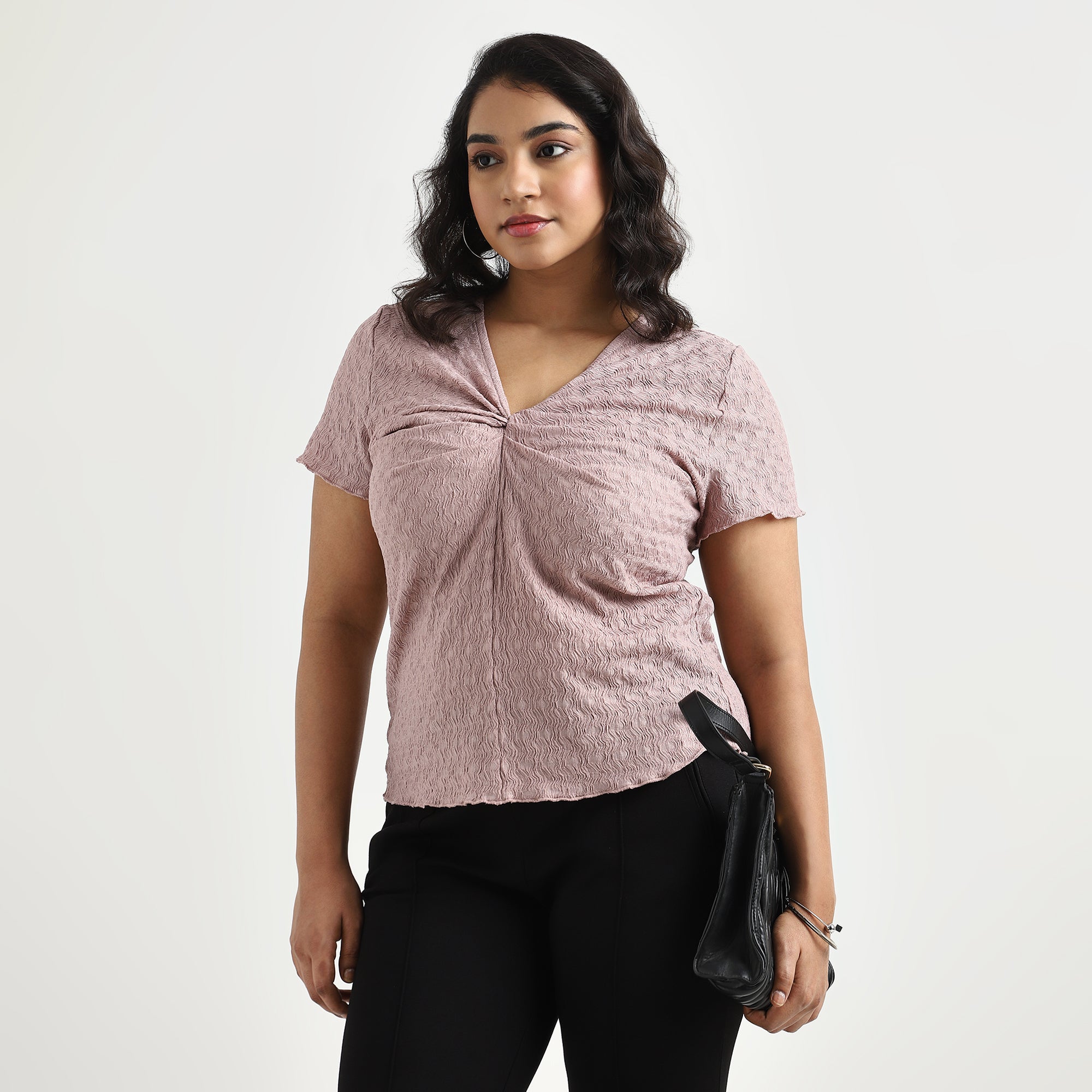 Dusty Pink Textured Knit Twist Plus Size Top