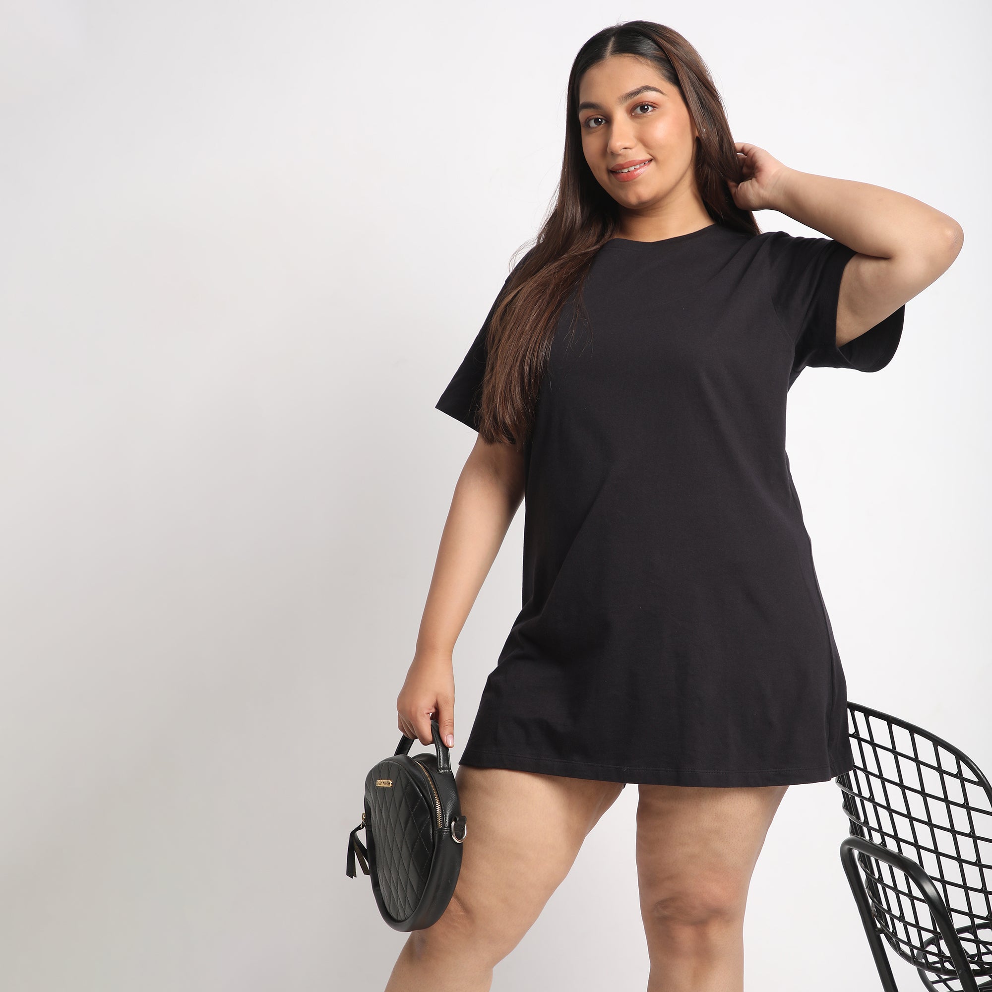Black Cotton Jersey Plus Size Essential T shirt Dress