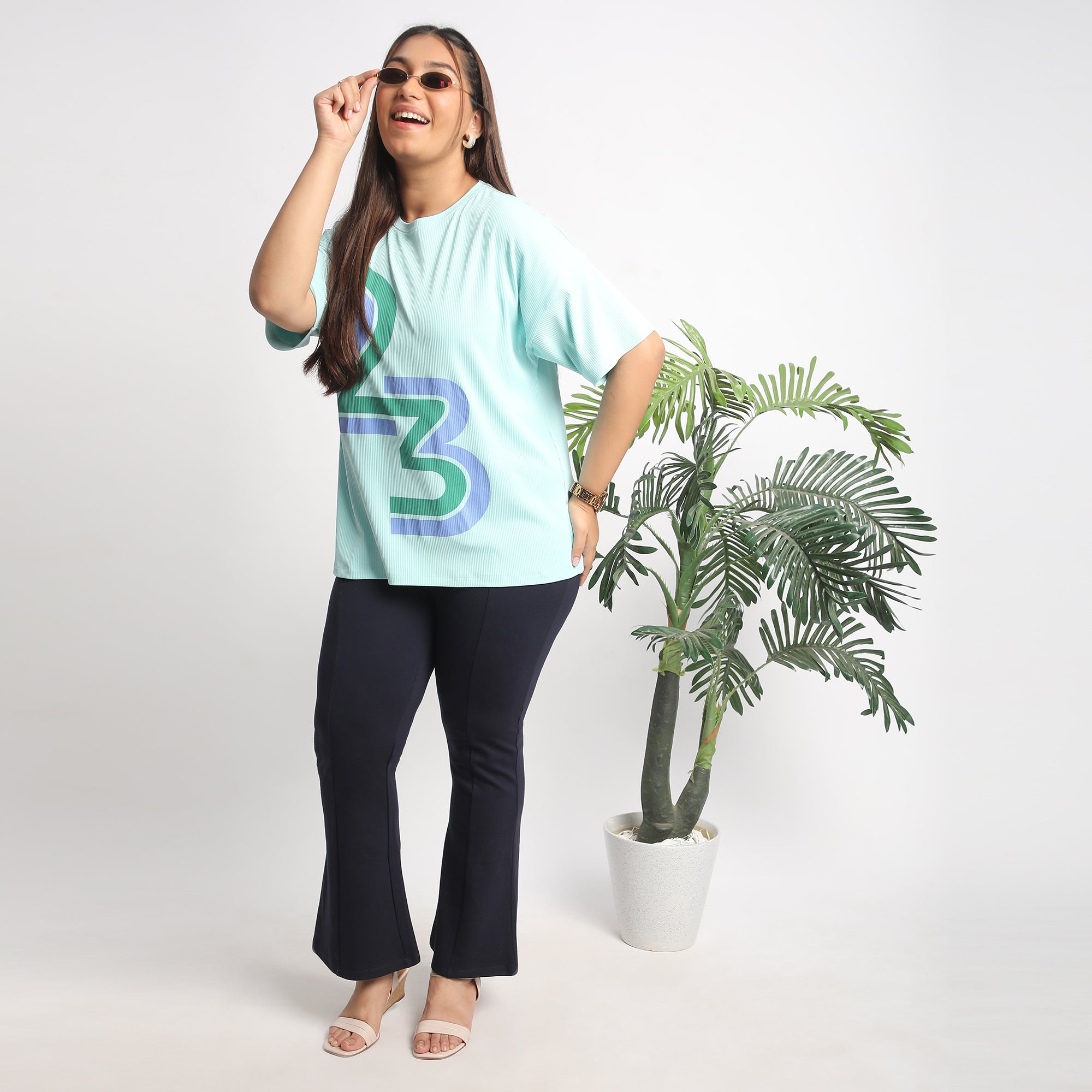Green Rib Plus Size Chest Print Tee