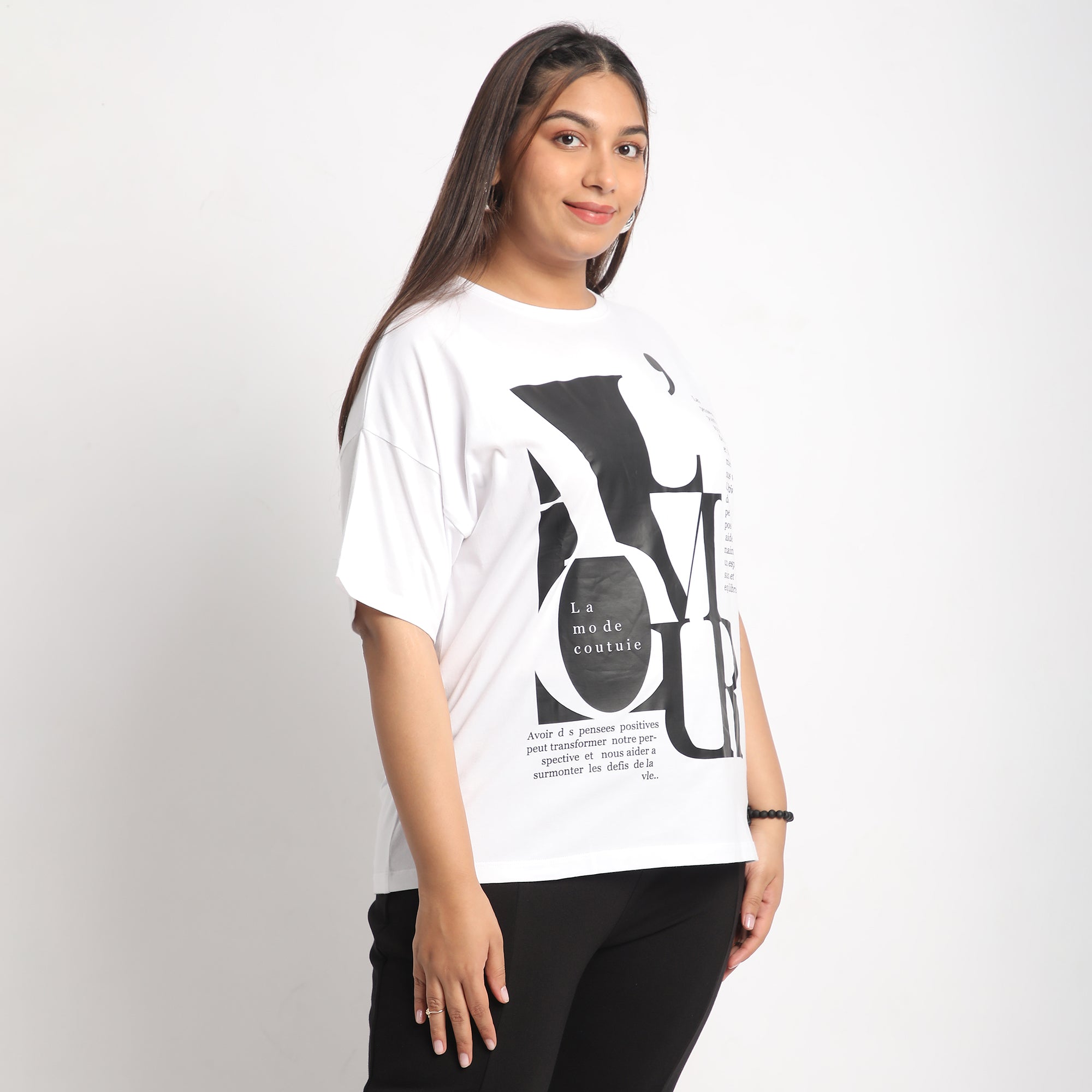 White Armour Plus Size Chest Print Cotton Tee