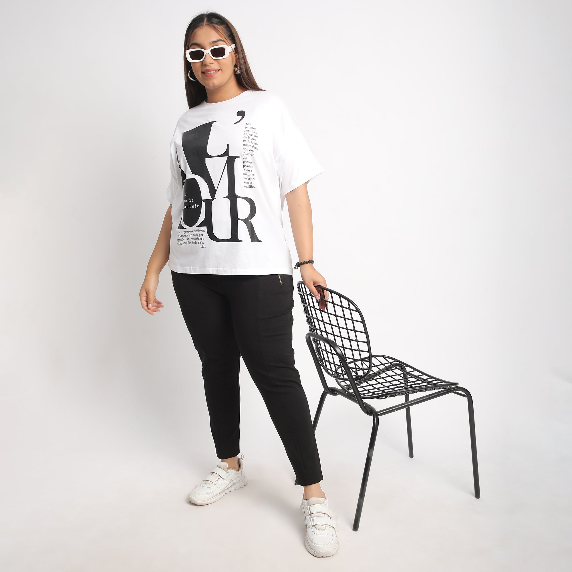 White Armour Plus Size Chest Print Cotton Tee