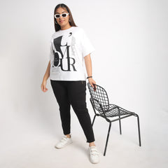 White Armour Plus Size Chest Print Cotton Tee
