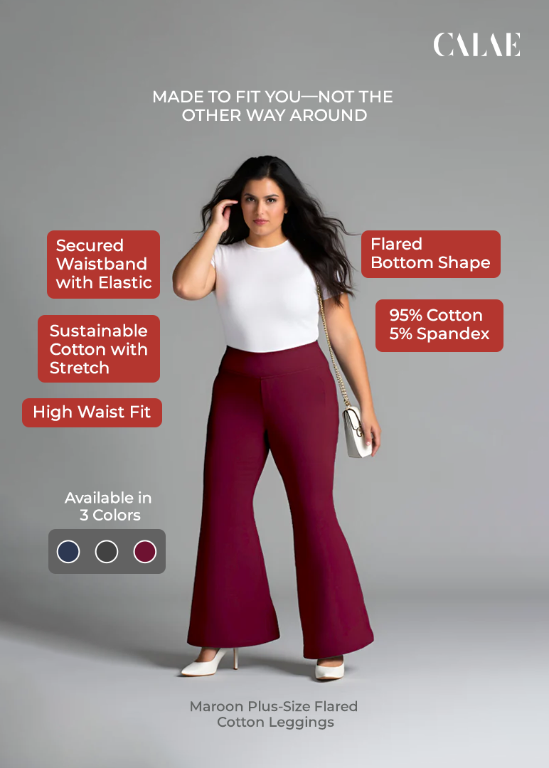 Maroon Plus-Size Flared Cotton Leggings