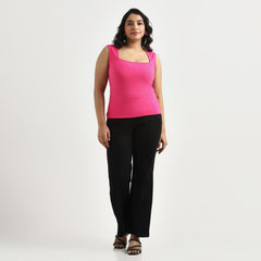 Fuchsia 4-Way Stretch Plus Size Square Neck Top
