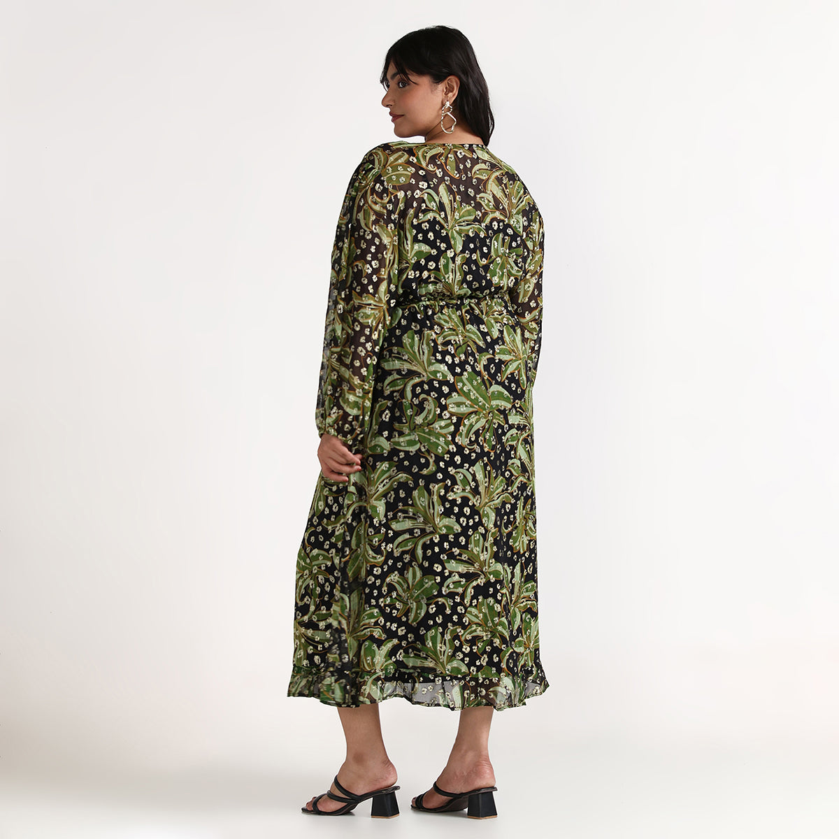 Plus Size Green Printed Lurex Burnout Tiered Dress  by CALAE | Sizes Available L to 7XL
