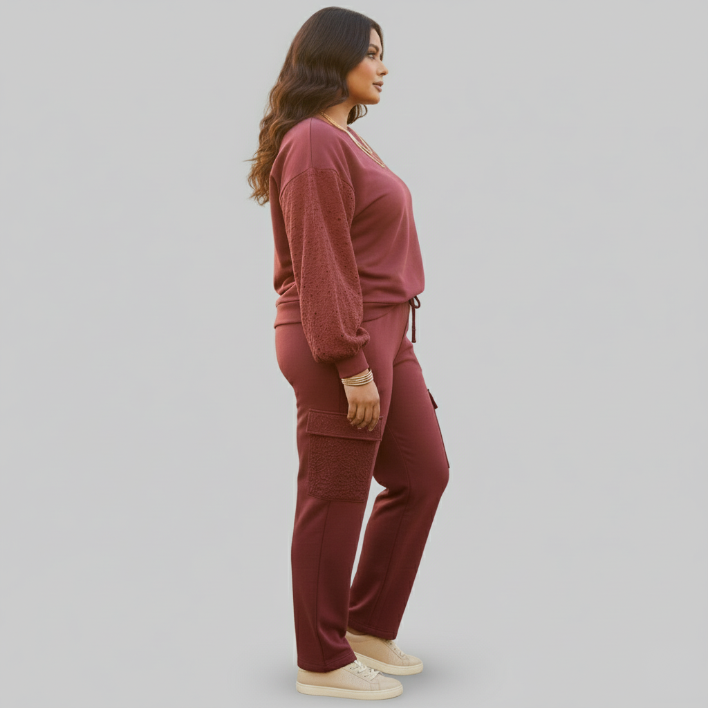 Maroon Cotton Terry Co-ord Set with Schiffli Insert