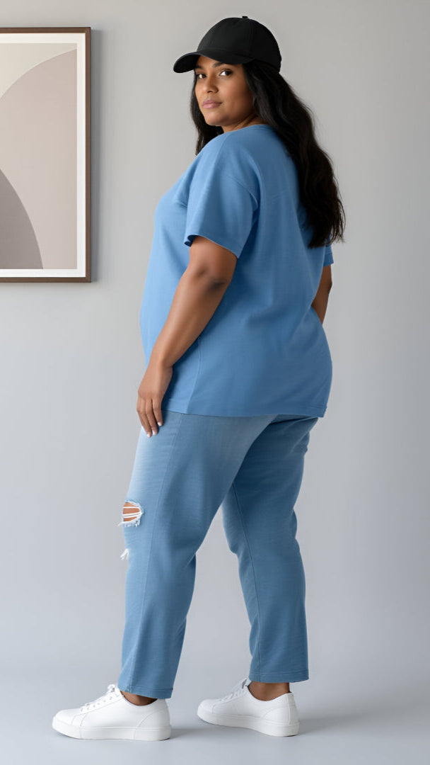 Fresh Blue Plus-Size Drop Shoulder T-Shirt