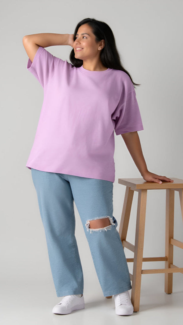 Lilac Plus-Size Drop Shoulder T-Shirt