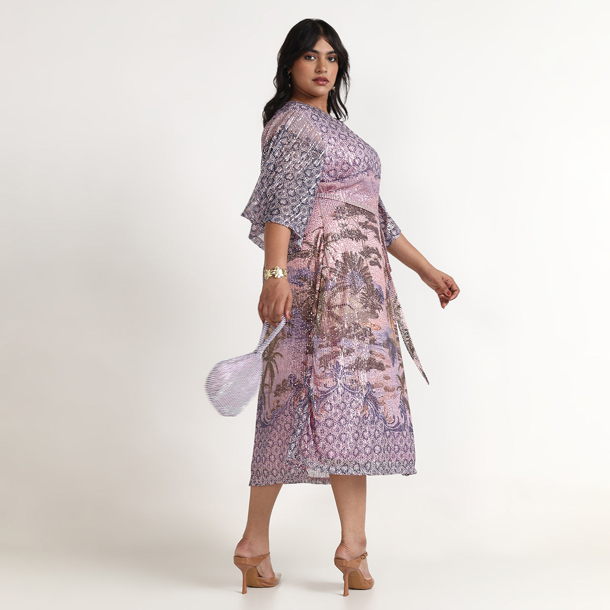 Plus Size – Multicolor – Landscape Print Sequin Dress – by CALAE | Sizes Available L to 7XL