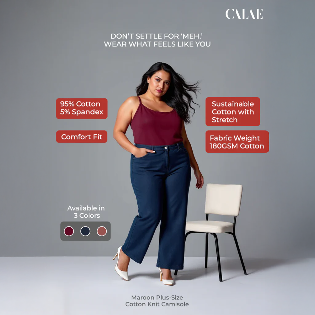 Maroon Plus Size Cotton Knit Camisole