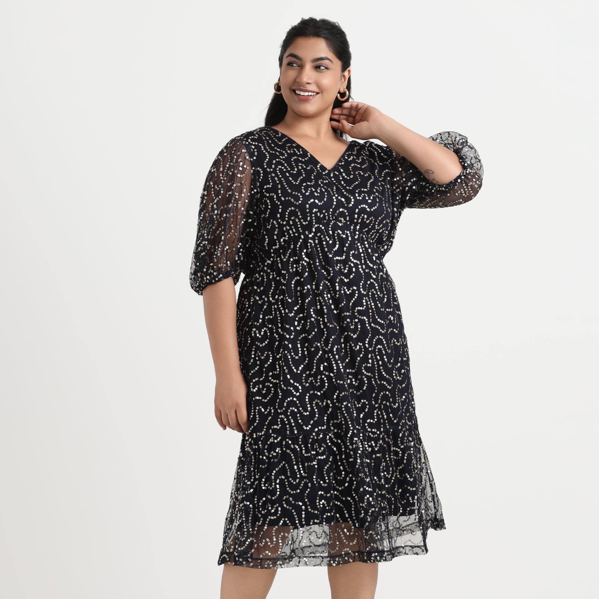 Navy sequin dress, elegant plus size evening dress
