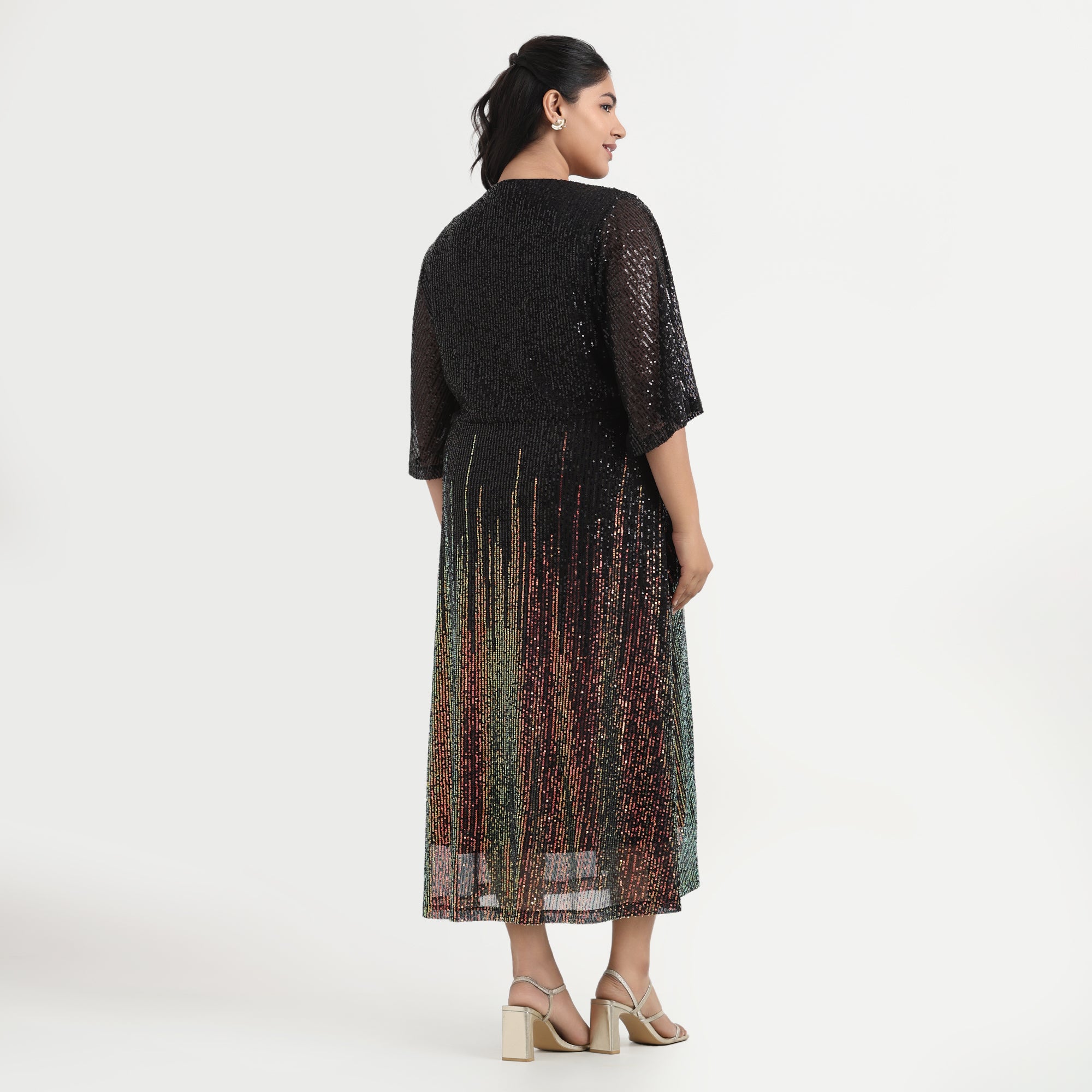 Ombre Sequins Plus Size Dress with Bell Sleeves