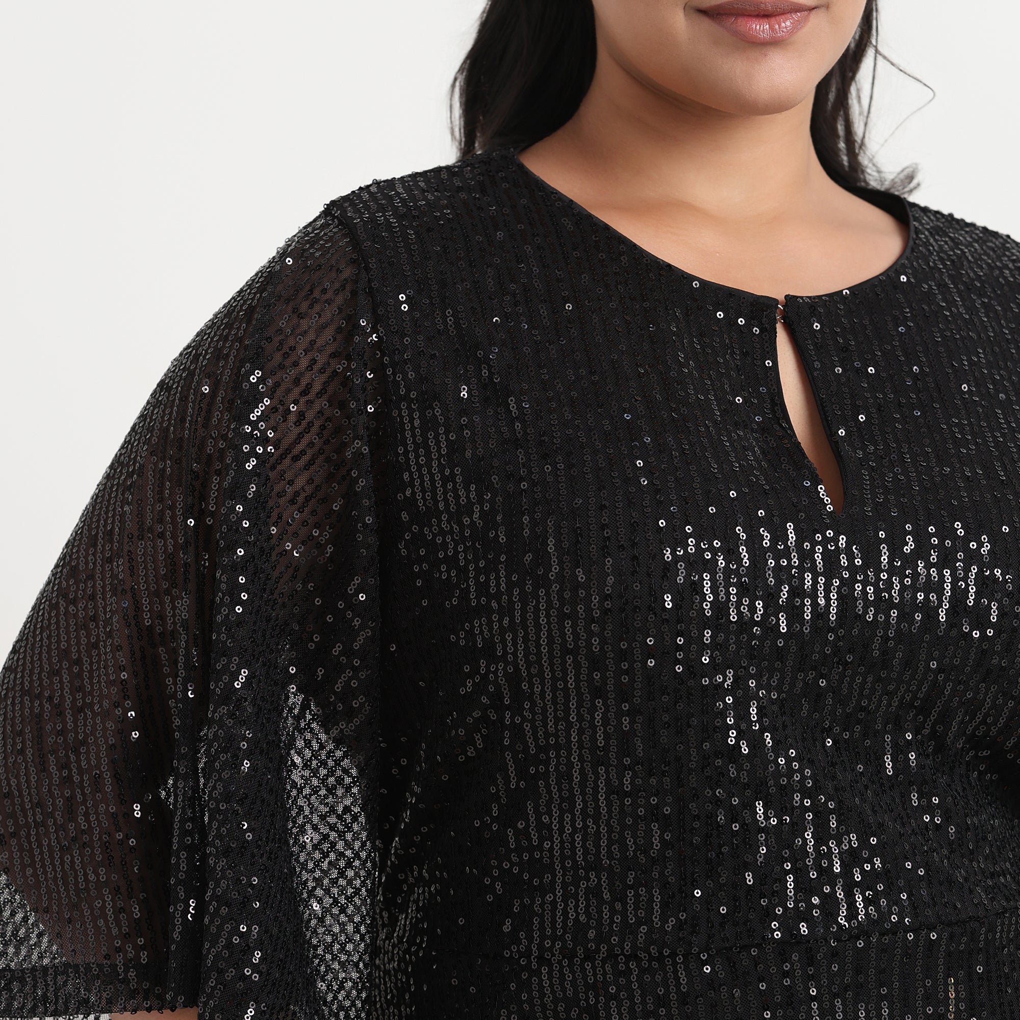 Ombre Sequins Plus Size Dress with Bell Sleeves