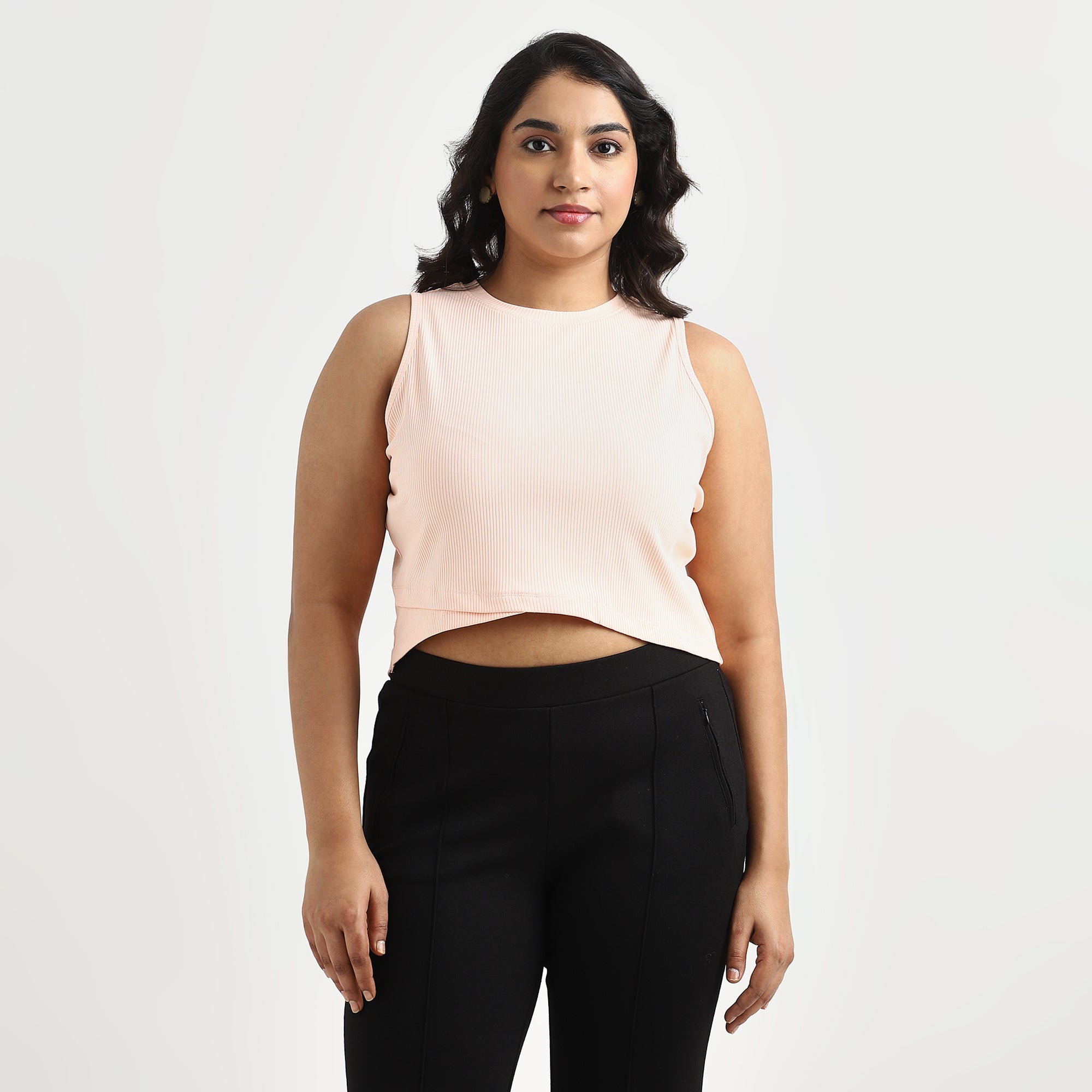 Peach Rib Plus Size Asymmetric Crop Top