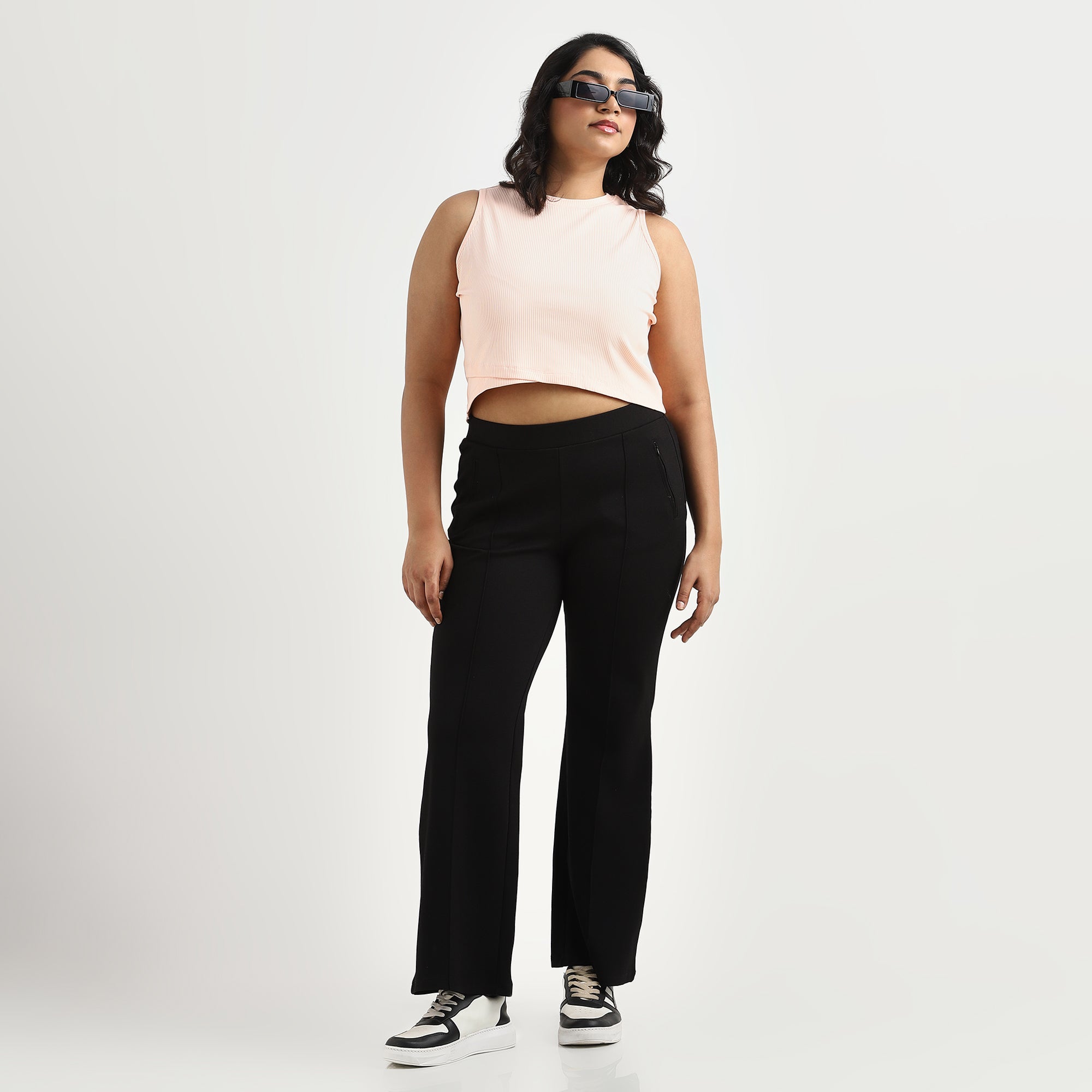 Peach Rib Plus Size Asymmetric Crop Top