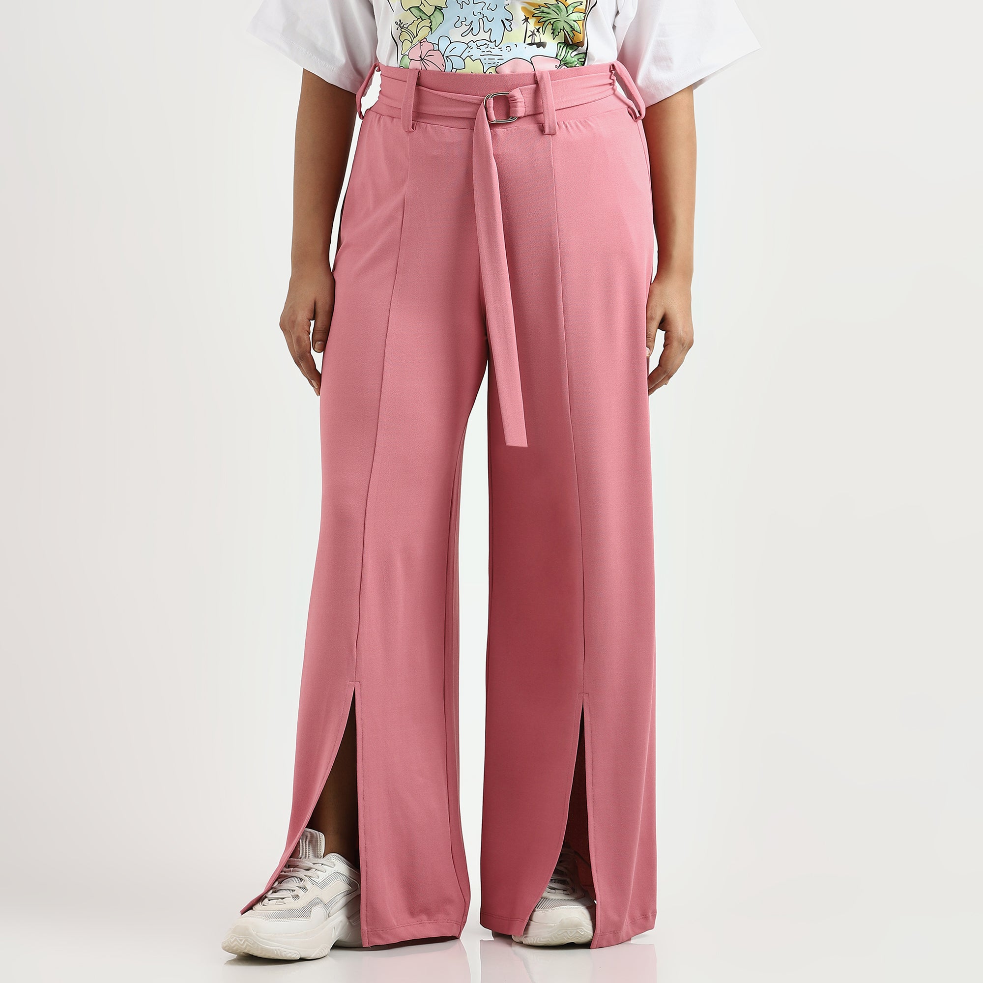 Plus-Size Pink Belted Wide-Leg Knit Pants by CALAE Sizes Available L to 5XL