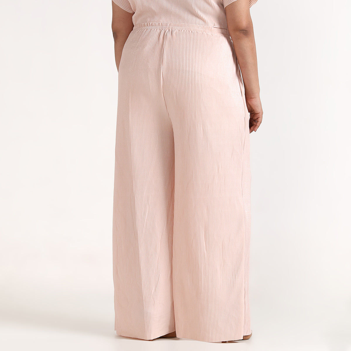 Plus Size Light Pink Pleated Top & Wide Leg Bottoms Co-ord Set by CALAE | Sizes L to 7XL