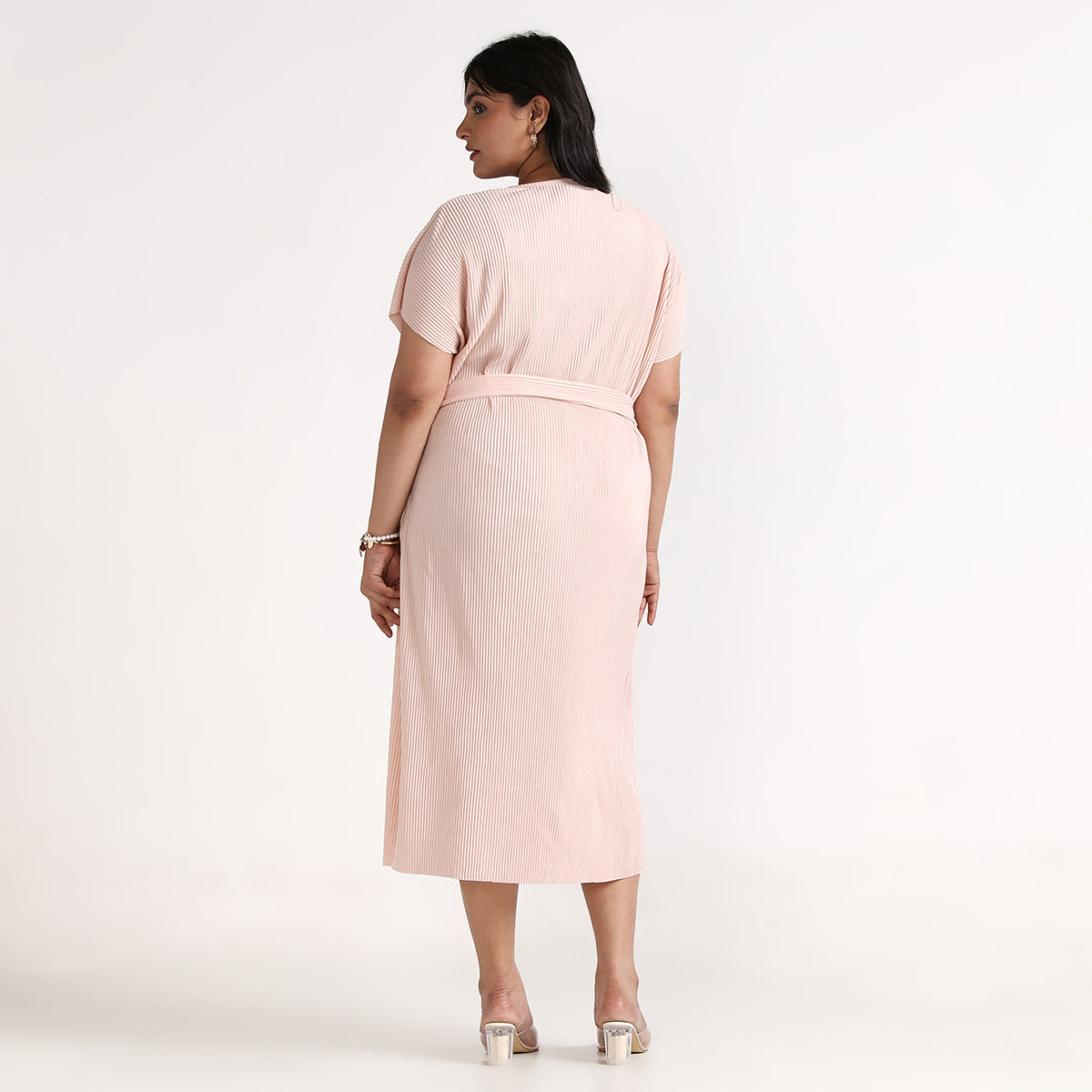 Plus Size Light Pink Pleated  Midi Dress by CALAE | Sizes Available L to 7XL
