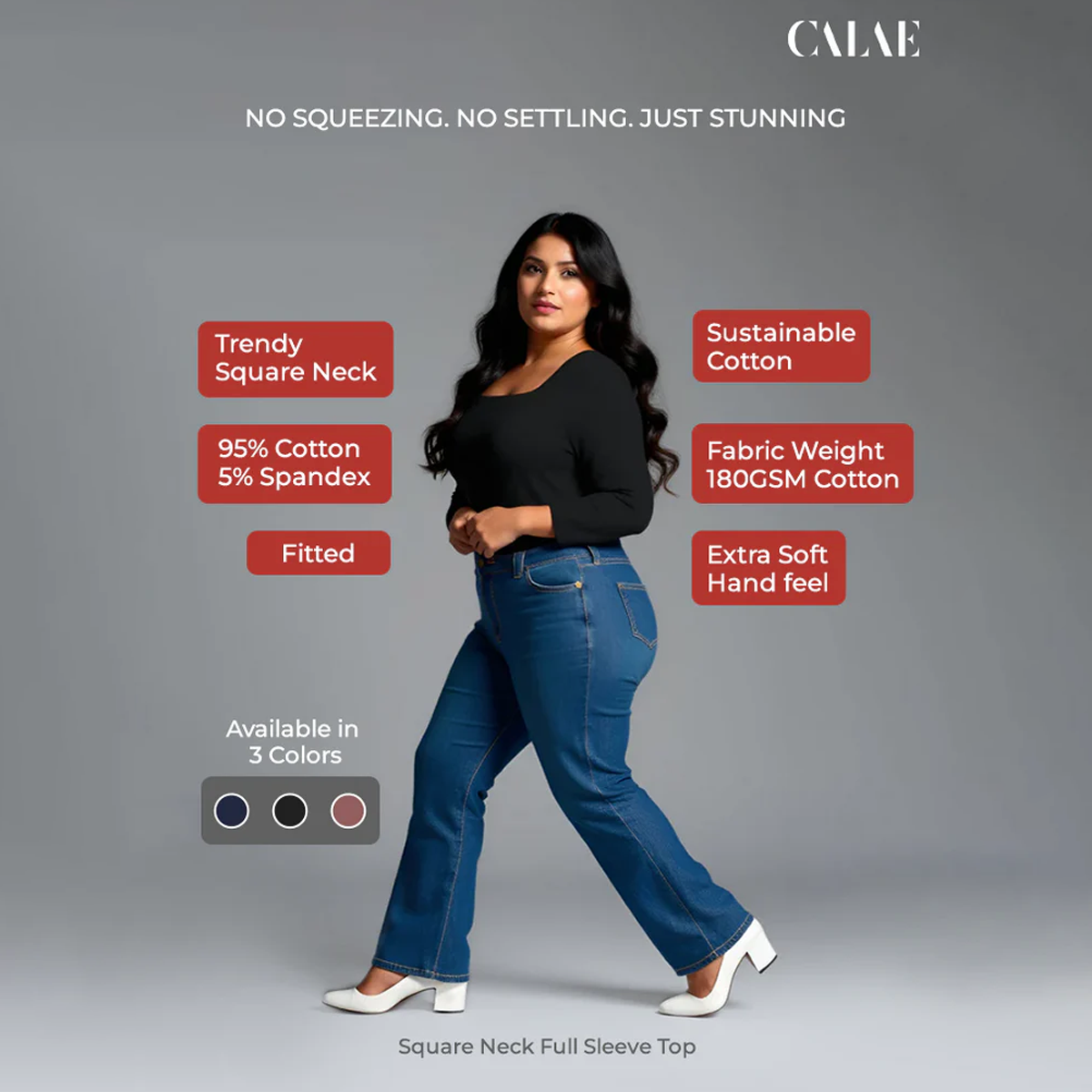 Plus-Size Black Square Neck Top by CALAE | Sizes Available L to 5XL