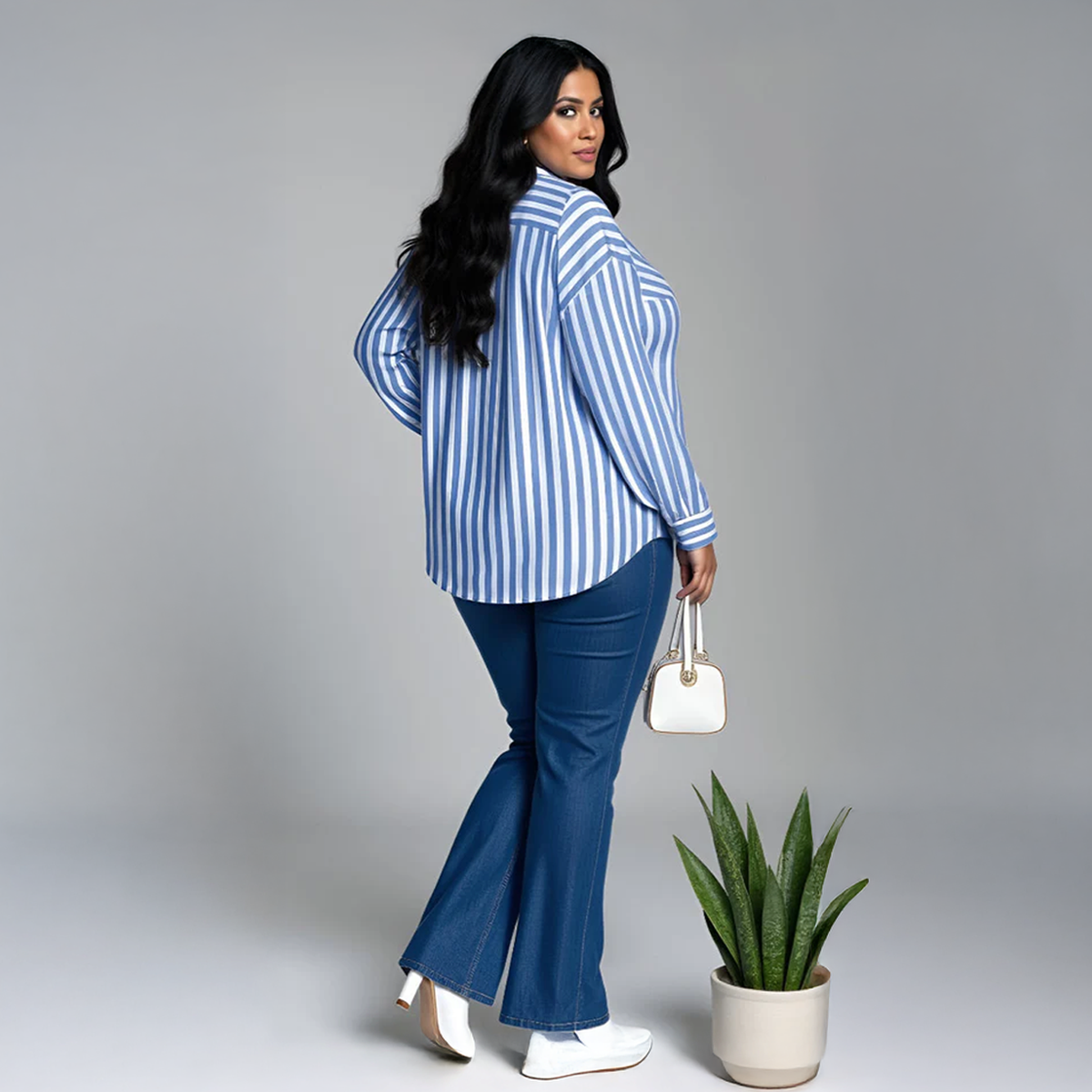 Plus-Size Blue & White Striped Oversized Shirt by CALAE | Sizes Available L to 5XL