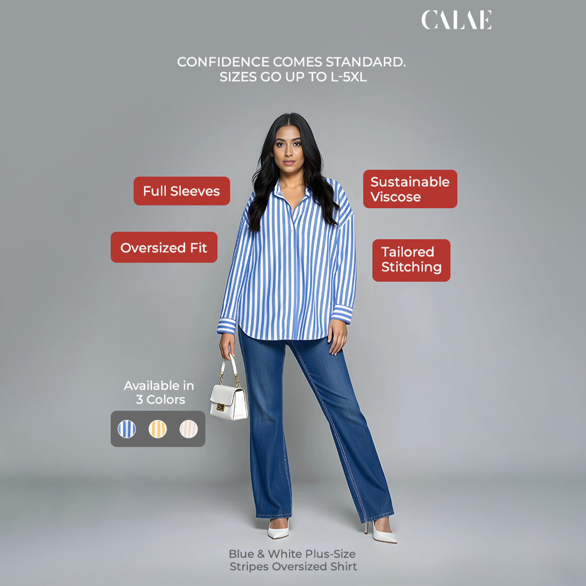 Plus-Size Blue & White Striped Oversized Shirt by CALAE | Sizes Available L to 5XL