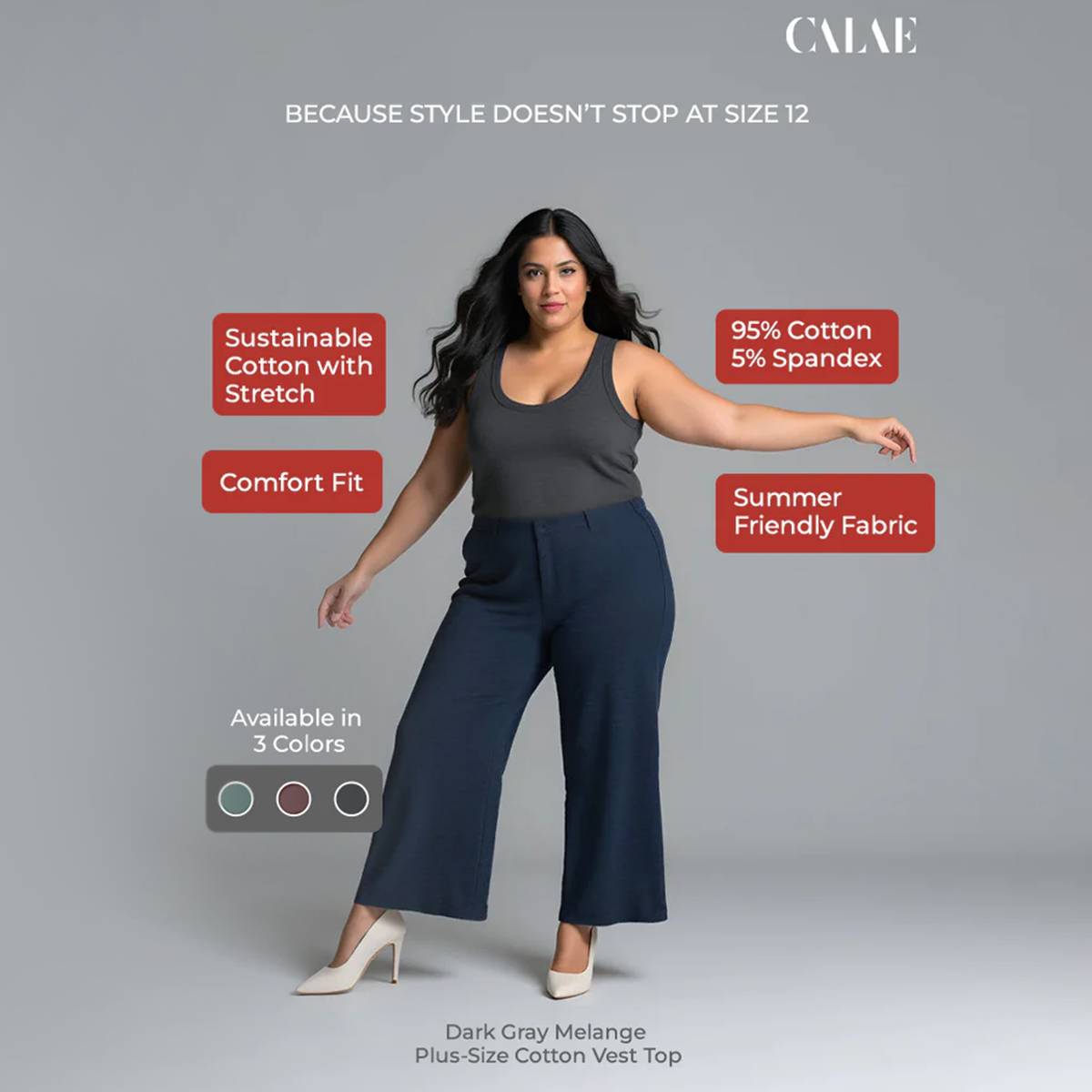 Dark Gray Melange Plus Size Cotton Vest Top