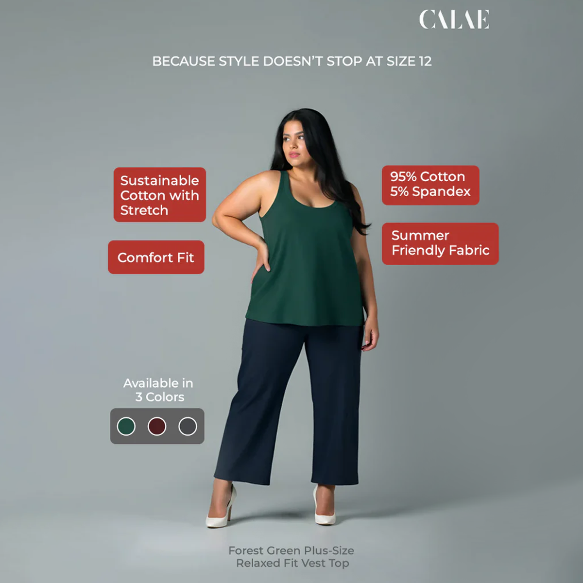 Forest Green Plus Size Relaxed Fit Vest Top