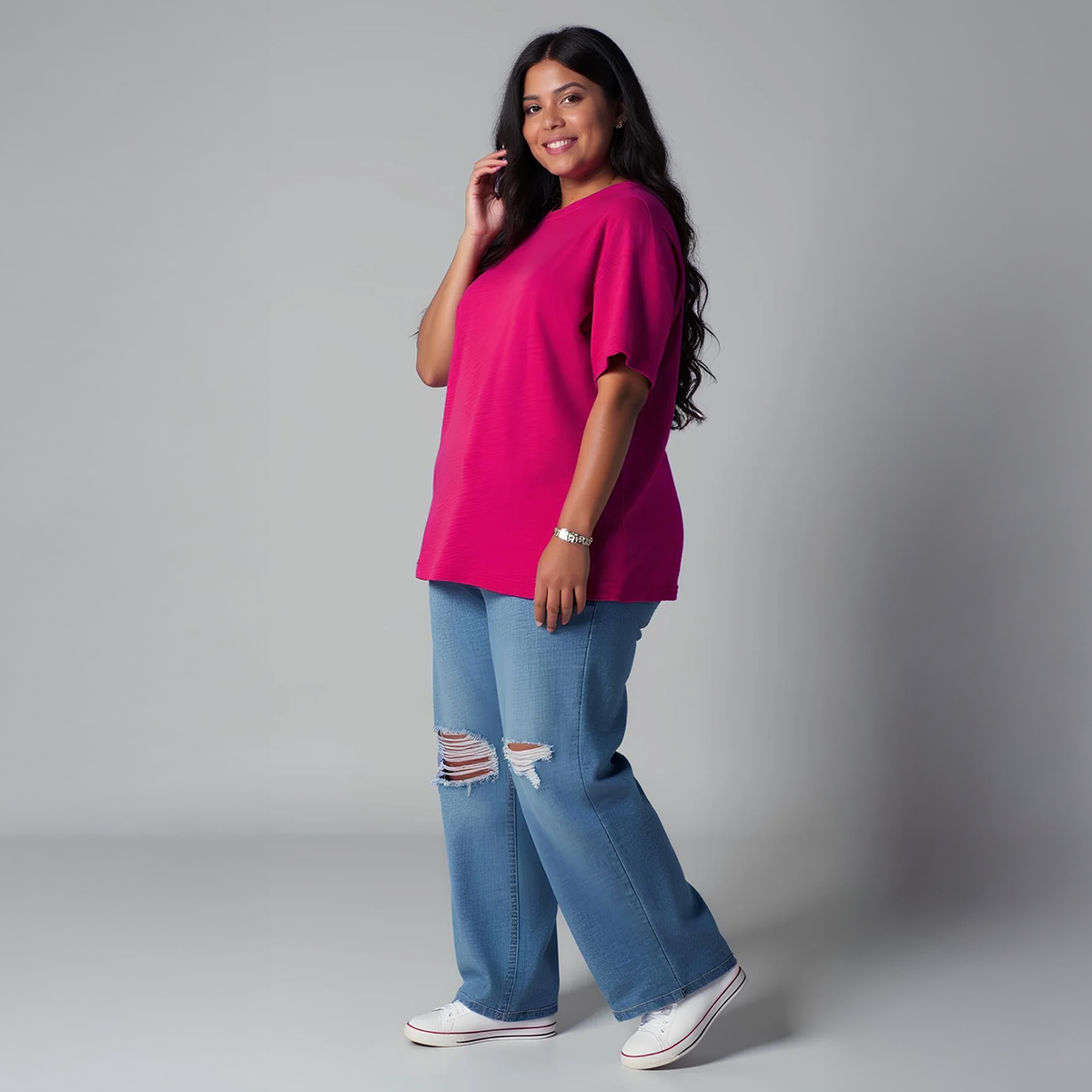 Fuchsia Pink Drop Shoulder T-shirt