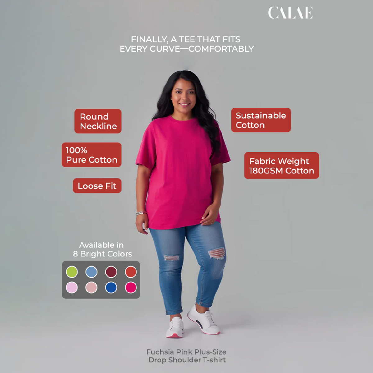 Fuchsia Pink Drop Shoulder T-shirt