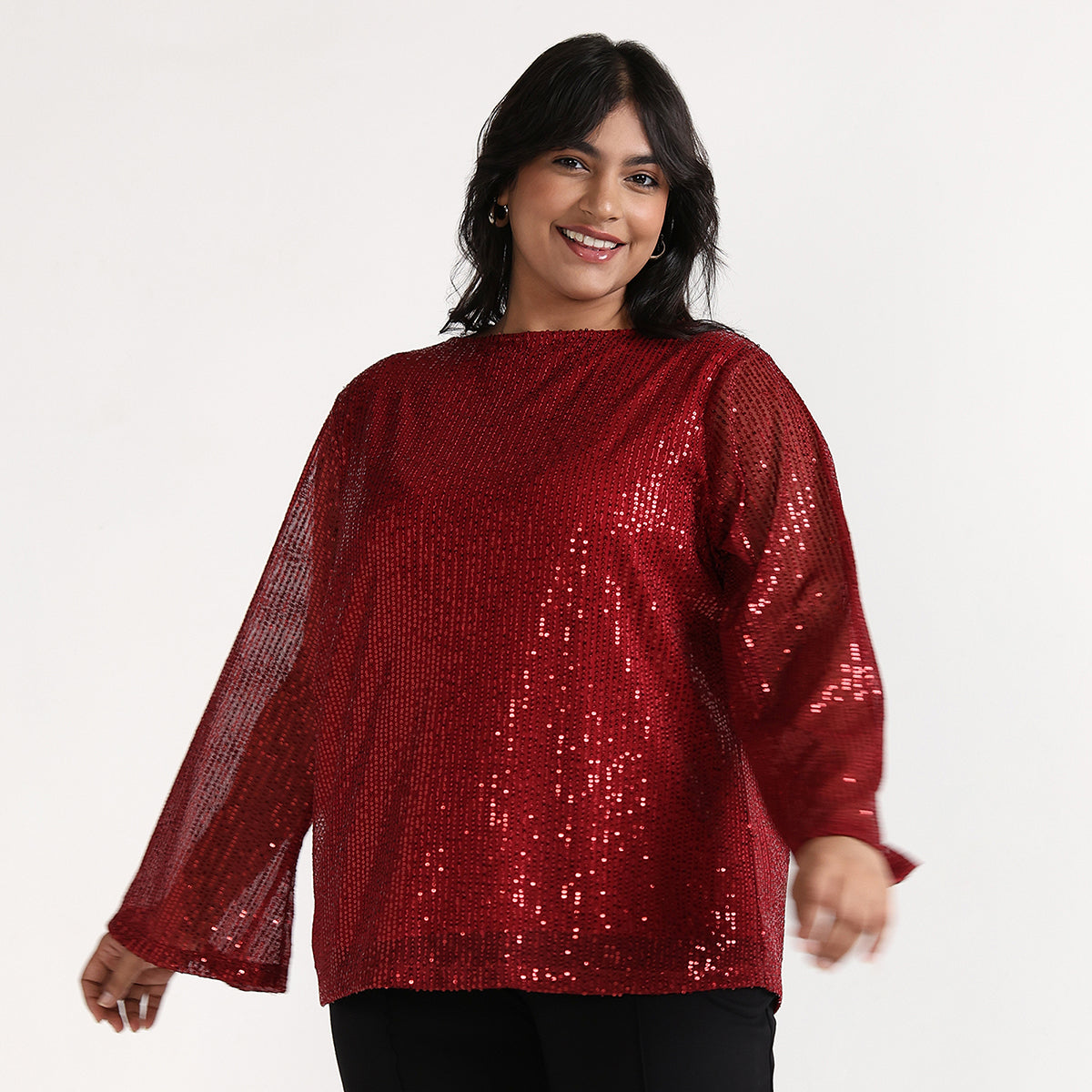 Plus Size – Maroon – Sequin Top with Overlapping Back Detail – by CALAE | Sizes Available L to 7XL