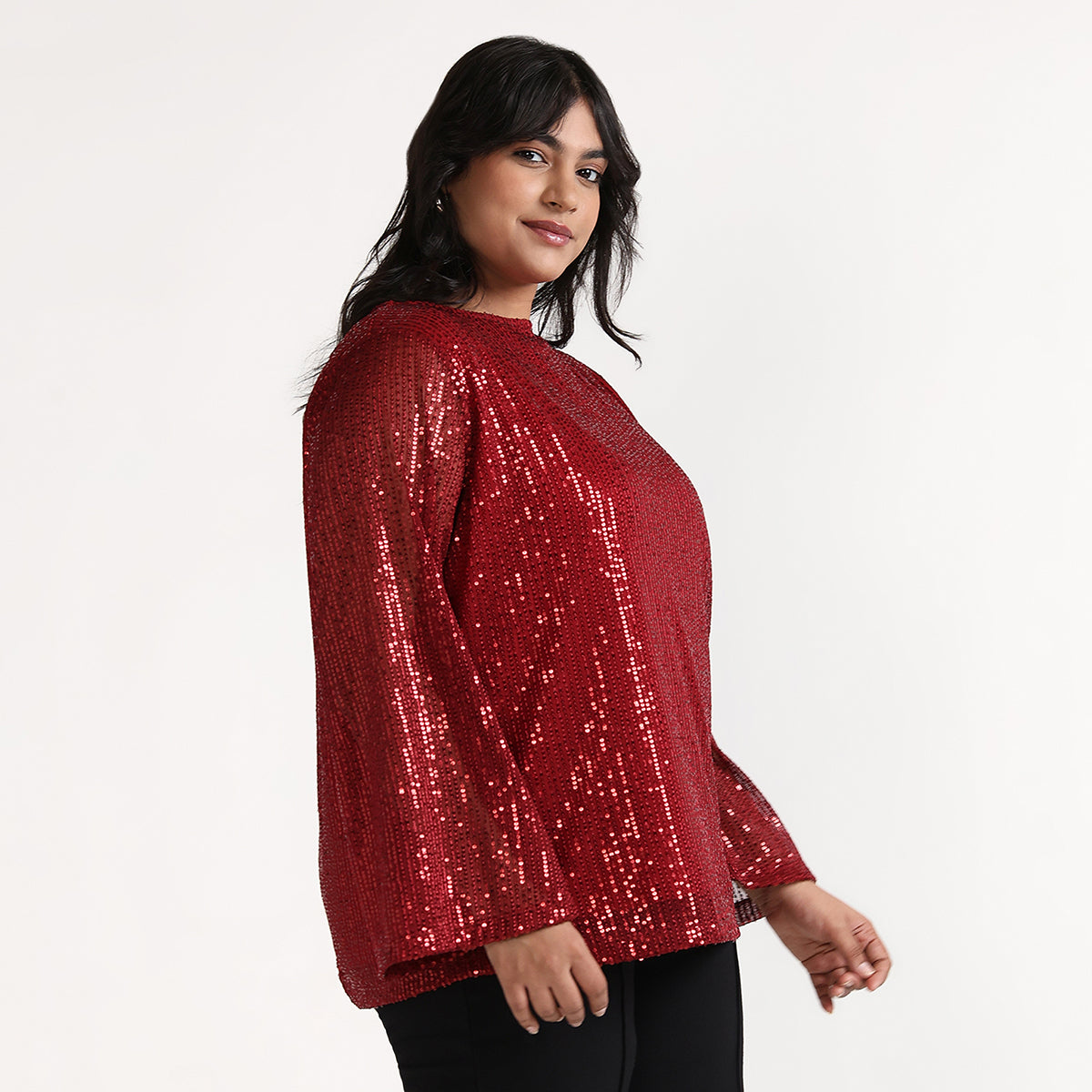 Plus Size – Maroon – Sequin Top with Overlapping Back Detail – by CALAE | Sizes Available L to 7XL