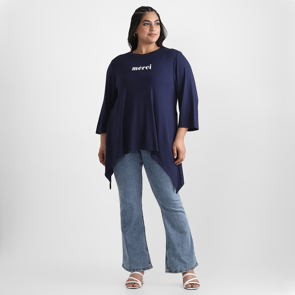 Navy Viscose Jersey Printed Plus Size Top