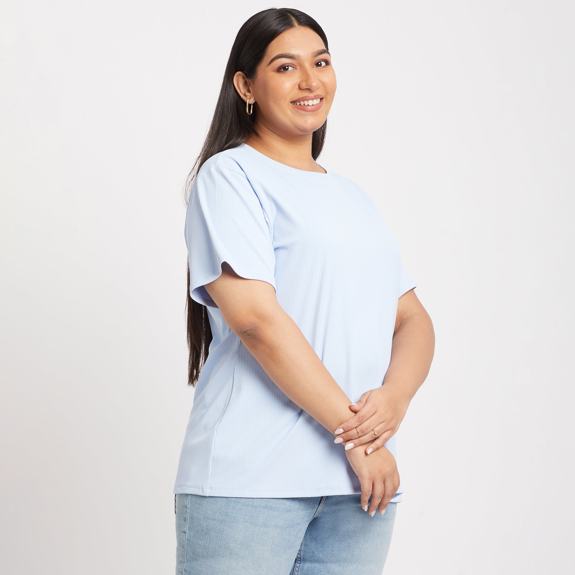 Sky Blue Rib Essential Plus Size Tshirt