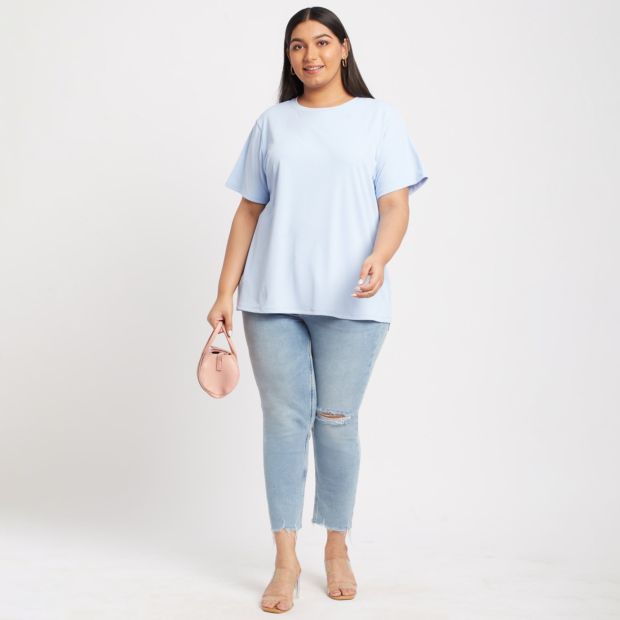 Sky Blue Rib Essential Plus Size Tshirt