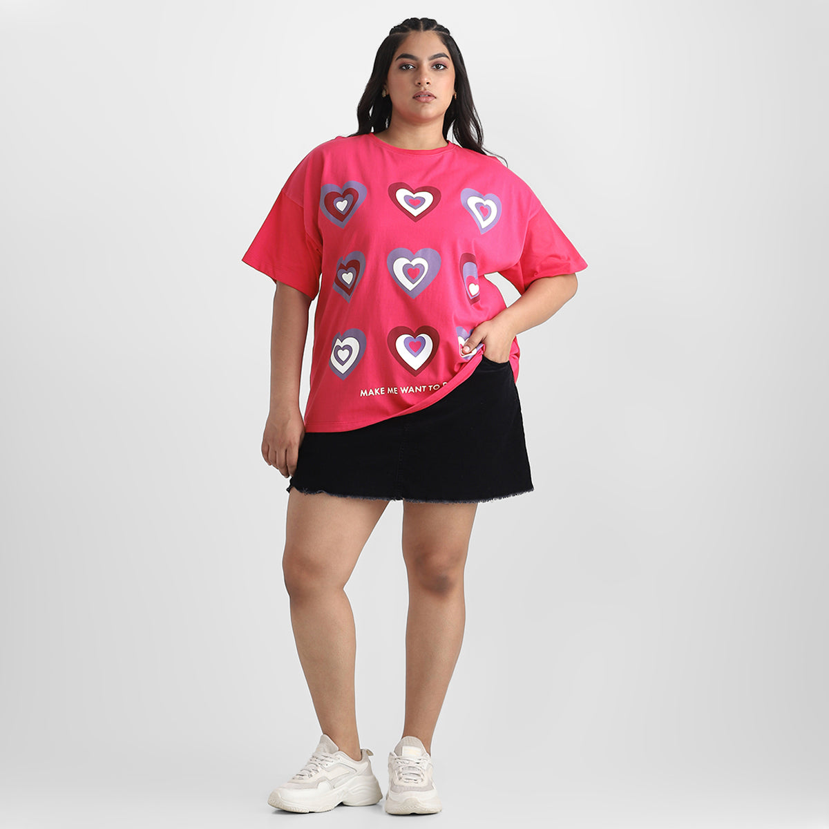 Plus size pink textured top with heart design, Calae plus size clothing
