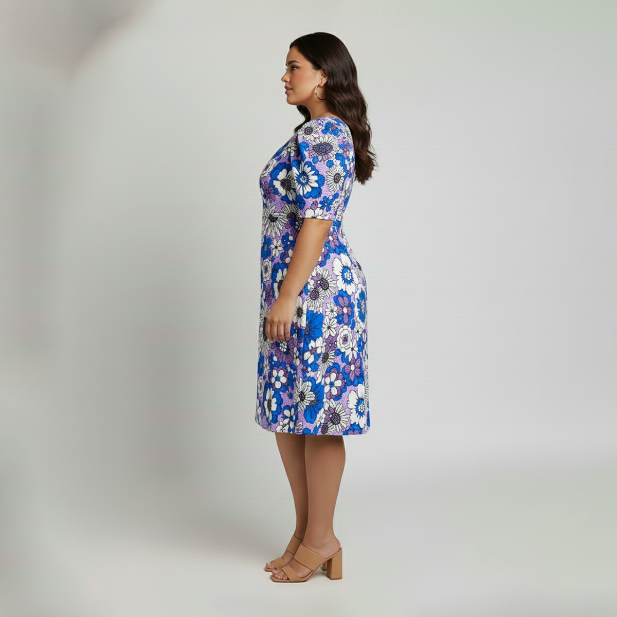 Lilac Floral Knit Short Sleeve Dress